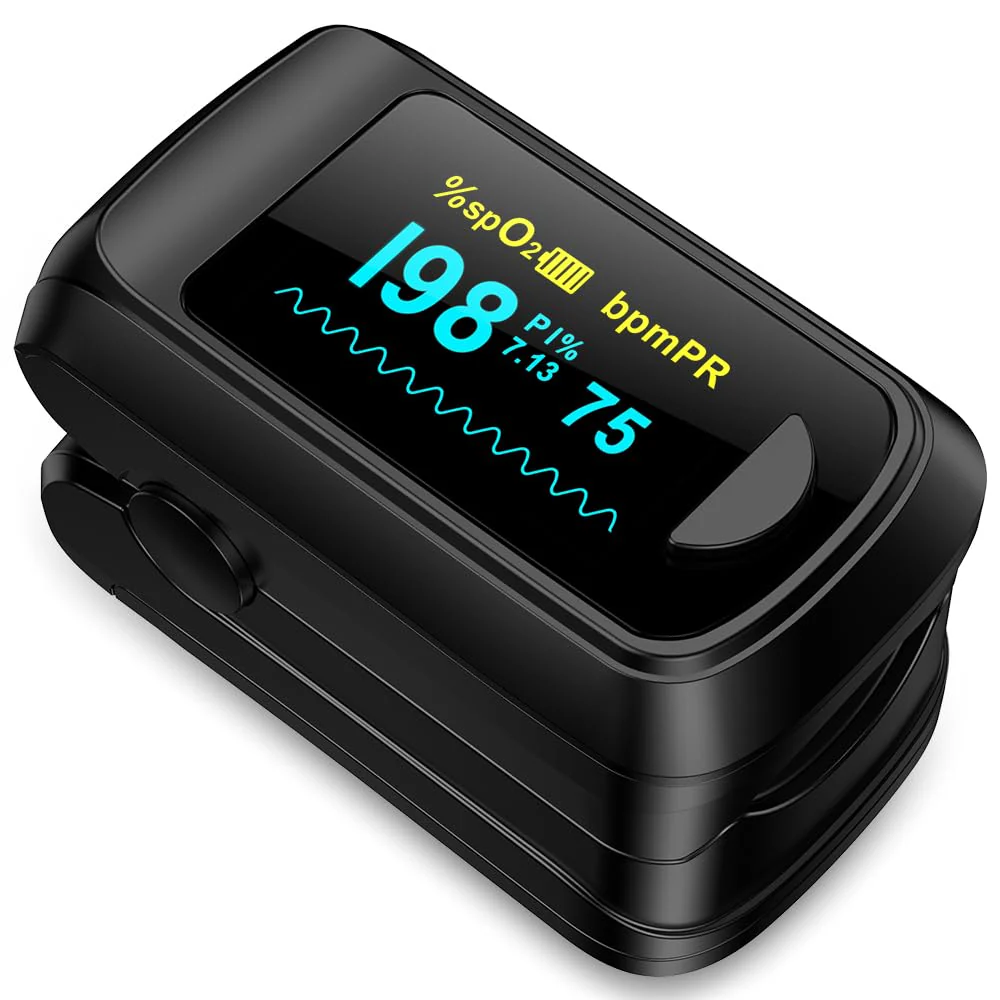 HealthTree Blood Oxygen Monitor Finger for Adults Portable Oxygen Monitor with OLED Screen Includes Lanyard black