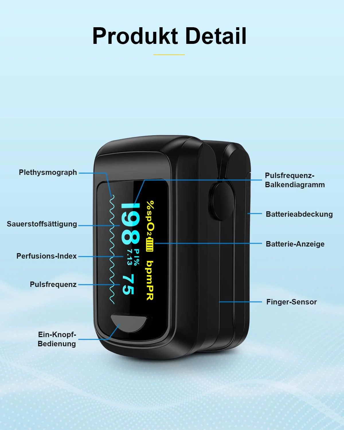 HealthTree Blood Oxygen Monitor Finger for Adults Portable Oxygen Monitor with OLED Screen Includes Lanyard black - Image 2