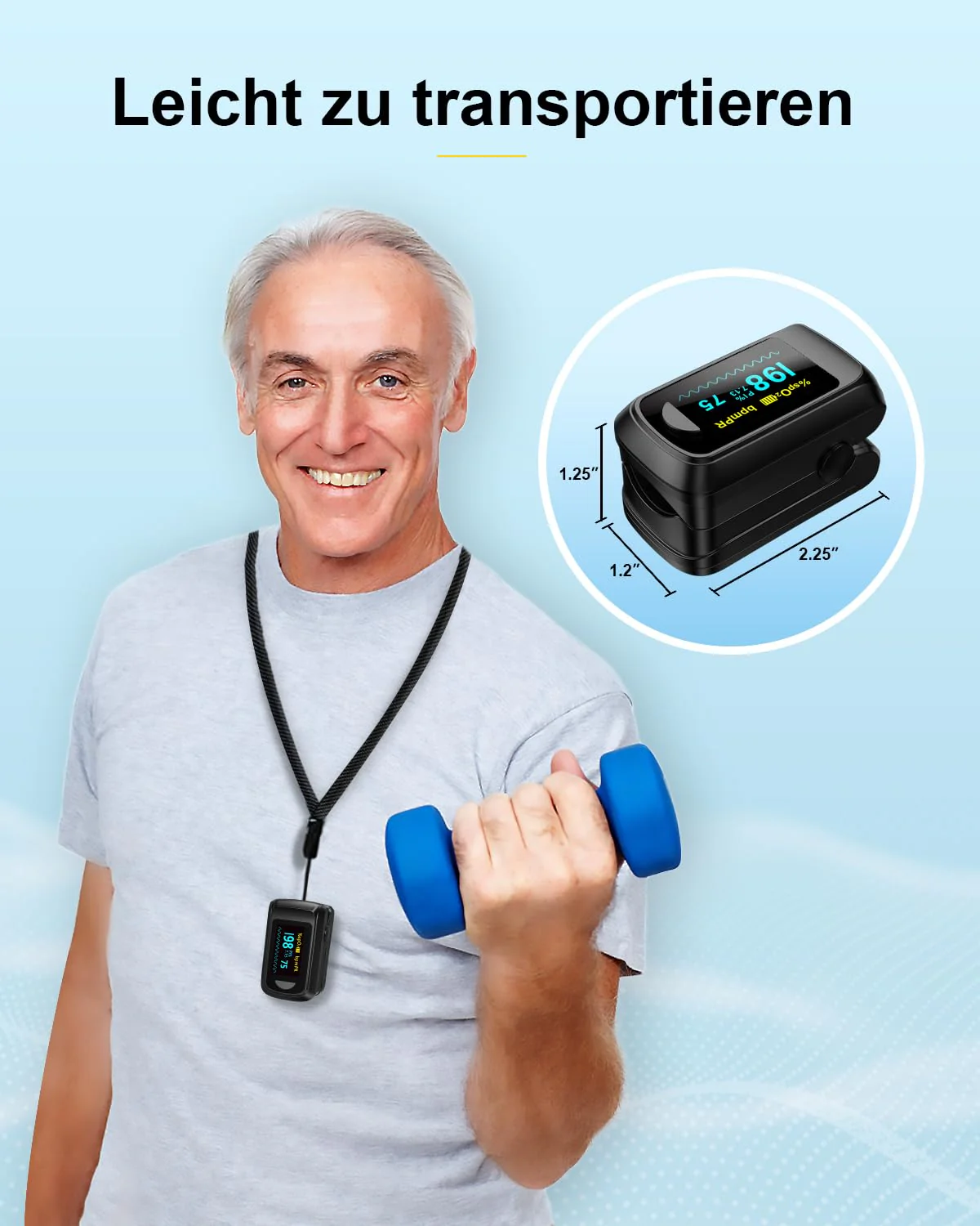 HealthTree Blood Oxygen Monitor Finger for Adults Portable Oxygen Monitor with OLED Screen Includes Lanyard black - Image 4
