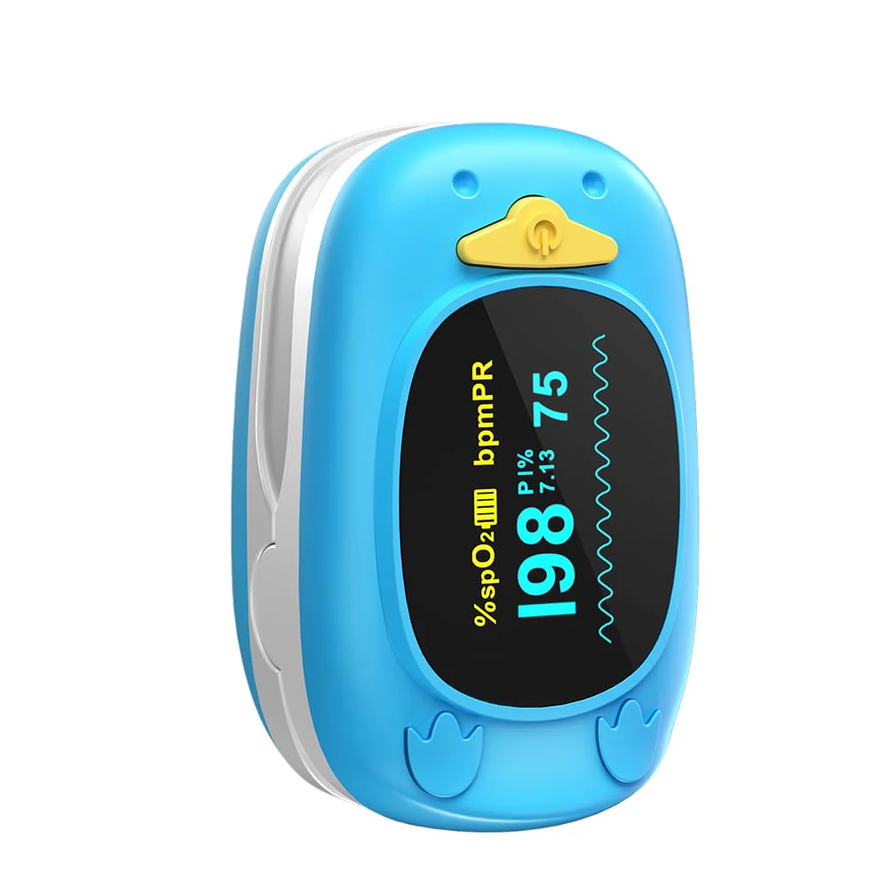 HealthTree Portable Fingertip Blood Oxygen Saturation Monitor, Pediatric Pulse Oximeter with OLED Screen, 2 AAA Batteries Included, Suitable for Baby and Kids Blue