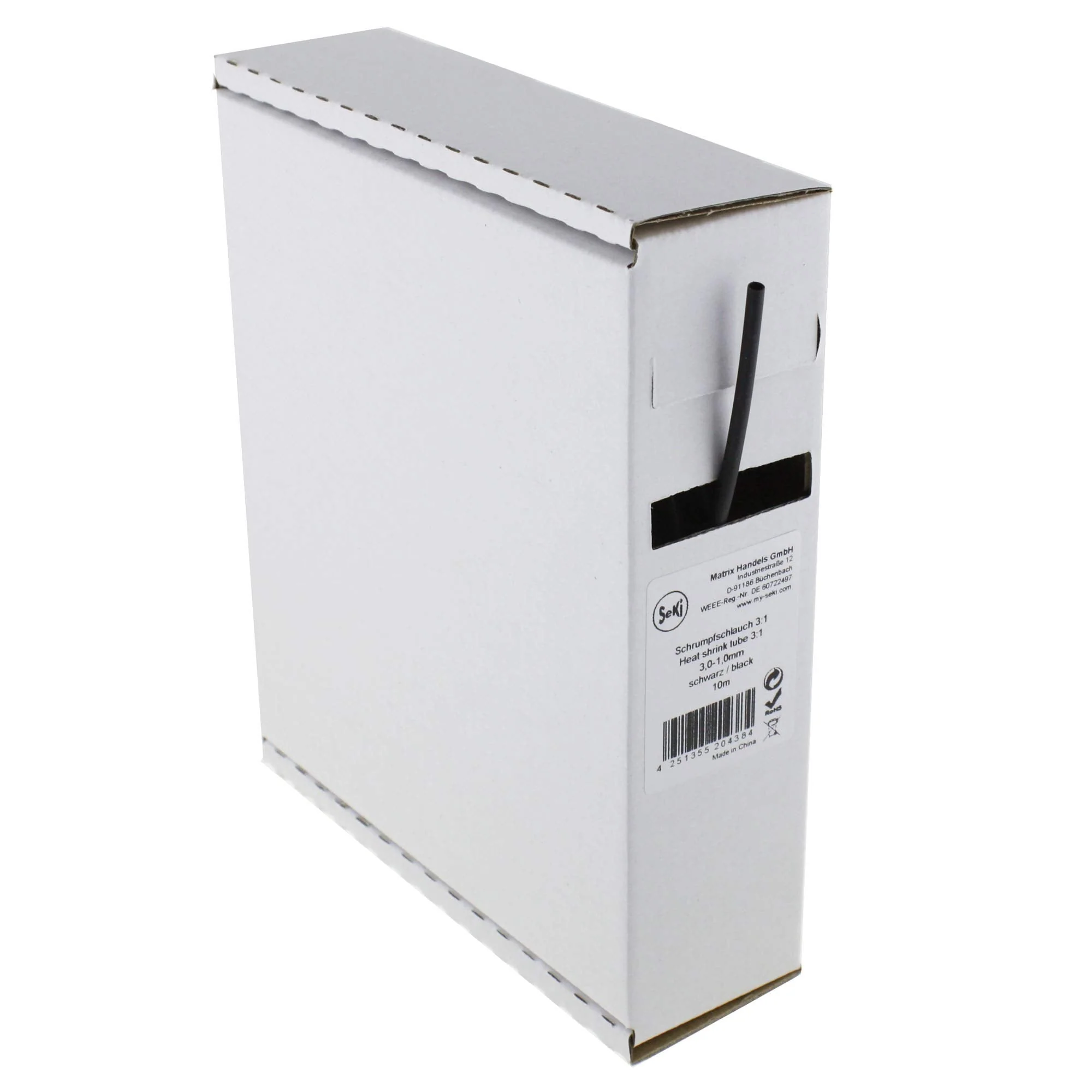 Heat Shrink Tubing Black 3:1, 3.0-1.0 mm, 10 Metres - Dispenser Box Without Glue 3,0 > 1,0mm