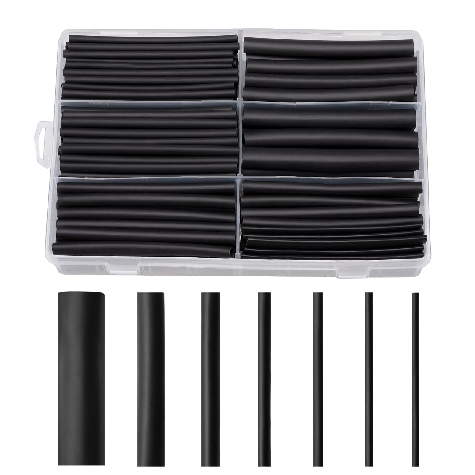 Heat Shrink Tubing Set, 200 Pieces, 9 cm, Black, Heat Shrink Tubes, Waterproof 3:1 Heat Shrink Tube Assortment, 2.4-19.1 mm for Cable Insulation, Charging Cable 9 cm Black (200 Pieces)