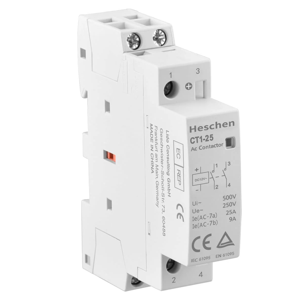 Heschen Household AC Contactor, CT1-25, Ie 25A, 2 Pole, Two Normal Open, DC 12V Coil Voltage, 35mm DIN Rail Mount (DC 12V) DC 12 V