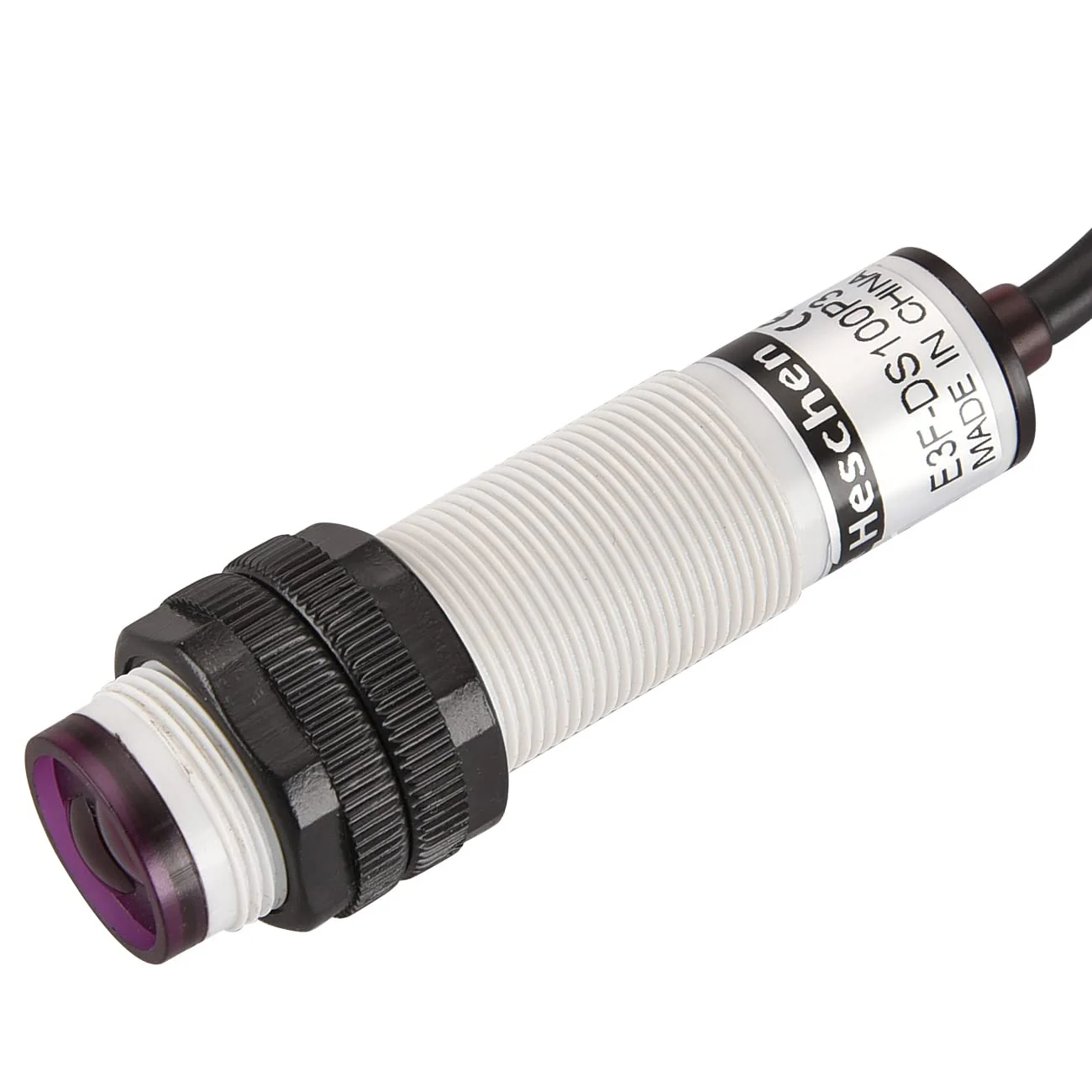 Heschen M18 Column Infrared Photoelectric Proximity Switch, Diffuse Reflection Type, E3F-DS100P3, Detection Distance 10-100CM, 10-30VDC 200mA, PNP NO+NC, 4 Wire - Image 3