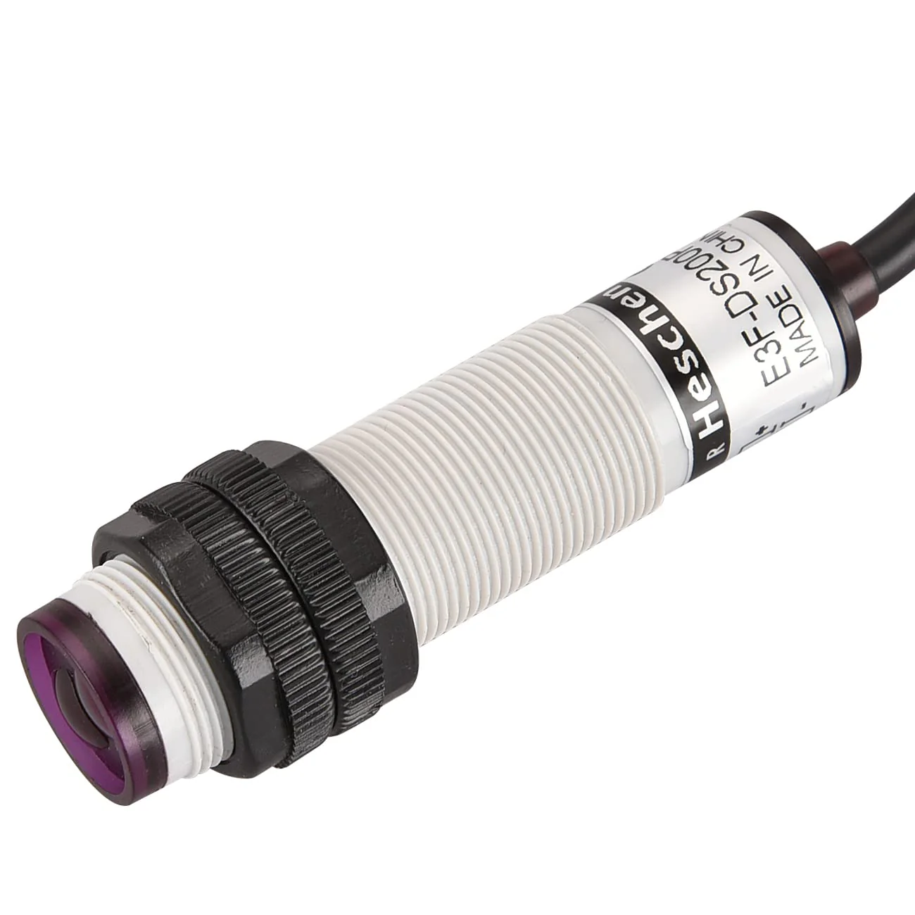 Heschen M18 Column Infrared Photoelectric Proximity Switch, Diffuse Reflection Type, E3F-DS200P3, Detection Distance 10-200CM, 10-30VDC 200mA, PNP NO+NC, 4 Wire - Image 3