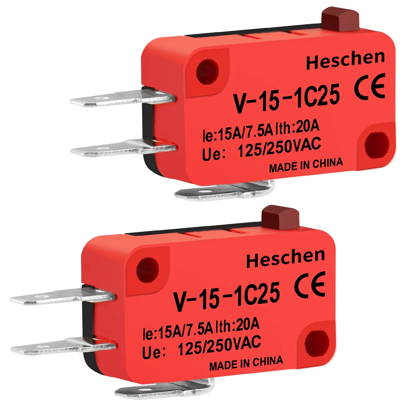 Heschen Micro Switch V-15-1C25 SPDT Button Type 20A 250VAC Pack of 2