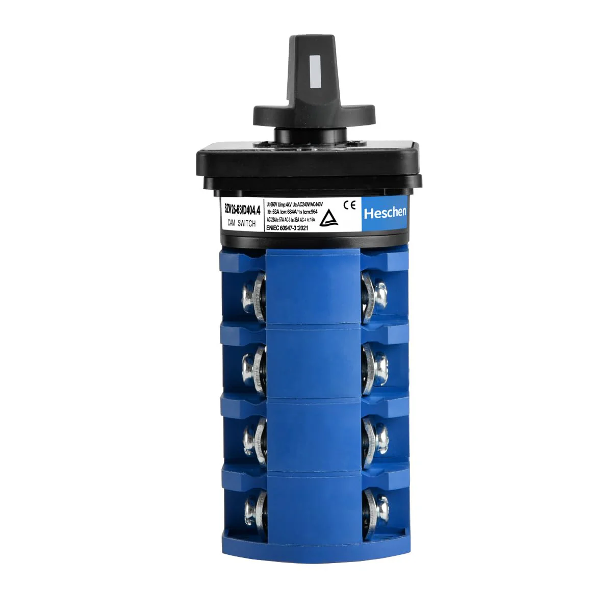 Heschen Universal Rotary Cam Selector Changeover Switch, SZW26-63/D404.4, 660V 63A, ON-Off-ON 3 Position 4 Phase, 4NO+4NC, 16 Terminals, CE - Image 7
