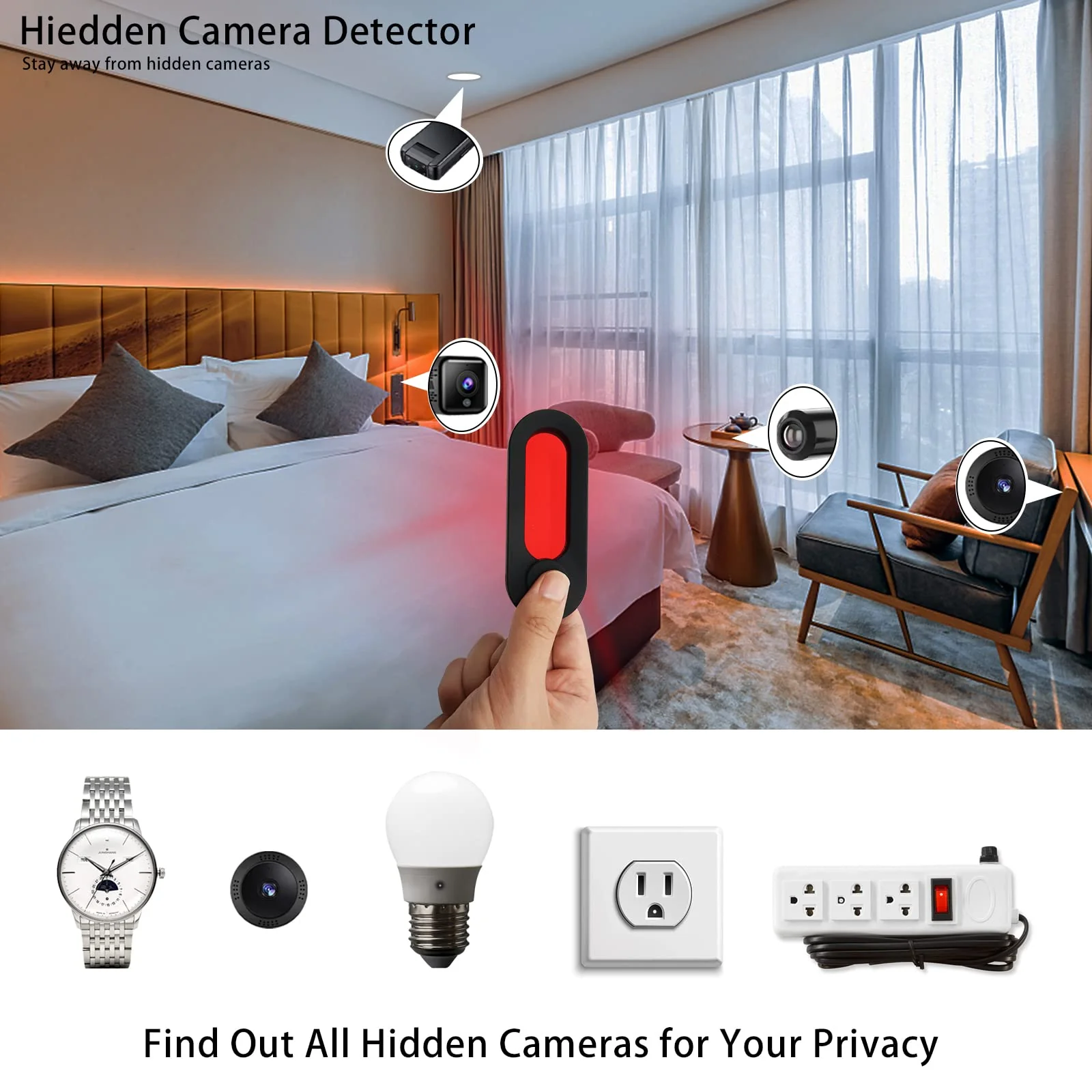 Hidden Camera Detector, LED Hidden Device Detector with Infrared Viewfinders - Pocket Sized Anti Spy Camera Finder Locates Hidden Camera in AirBnB, Hotels and Bathroom - Image 2