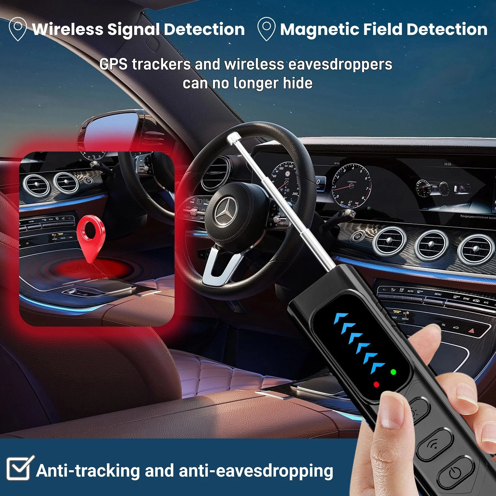 Hidden Camera Detectors,Anti-Spying Device,Portable GPS Tracker Detector and Bug Sweeper Device,Wireless Signal and RF Scanner,Hidden Camera Finder for Travel,Hotels,Home,Office,Car - Image 5