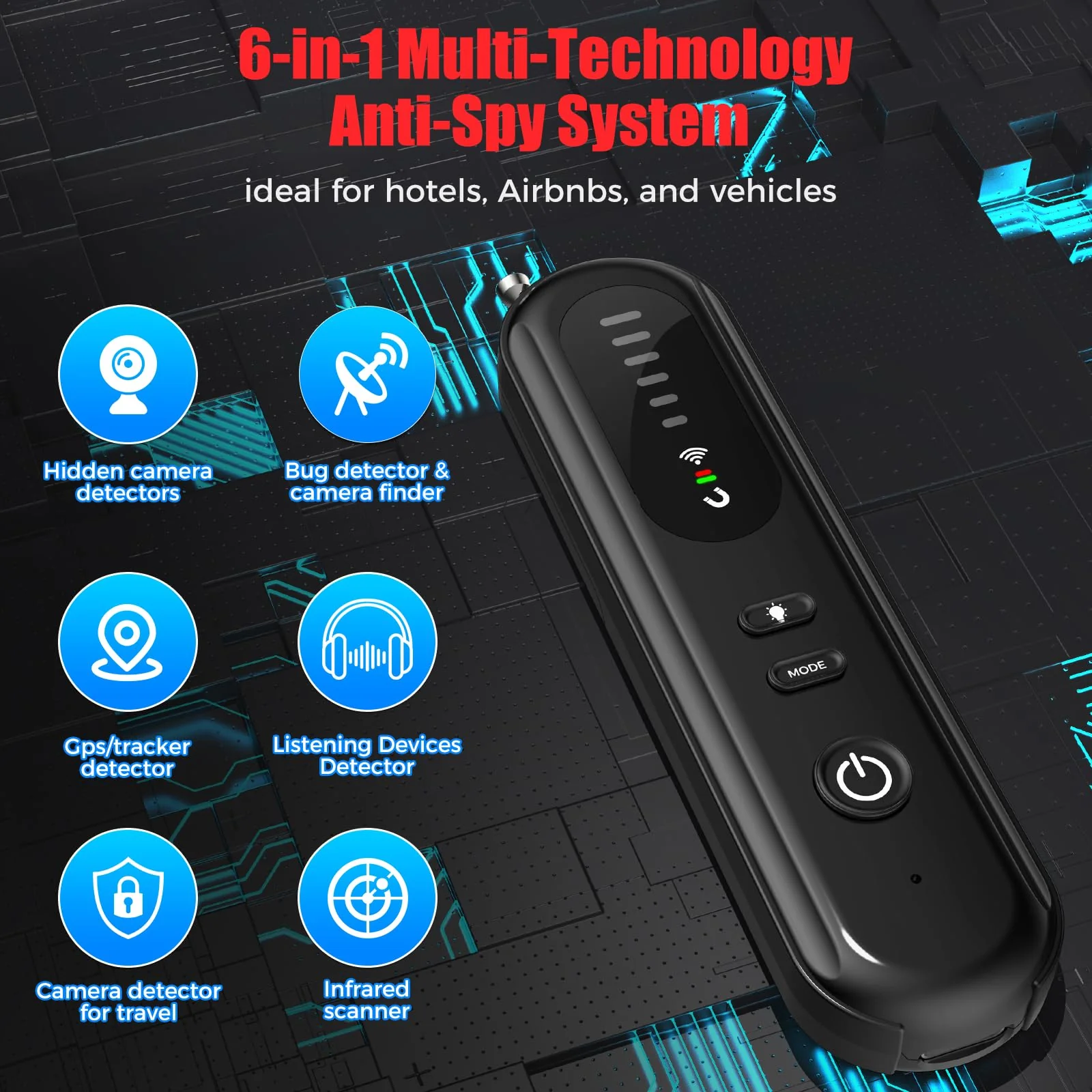 Hidden-Camera-detectors Portable-Bug Detector&Camera Finder-GPS Tracker Detector-Upgrad-Anti-spy Camera Finder-mini RF Signal Scanner-spy Device Detector for Travel,Office/Hotel/car-Black black - Image 2