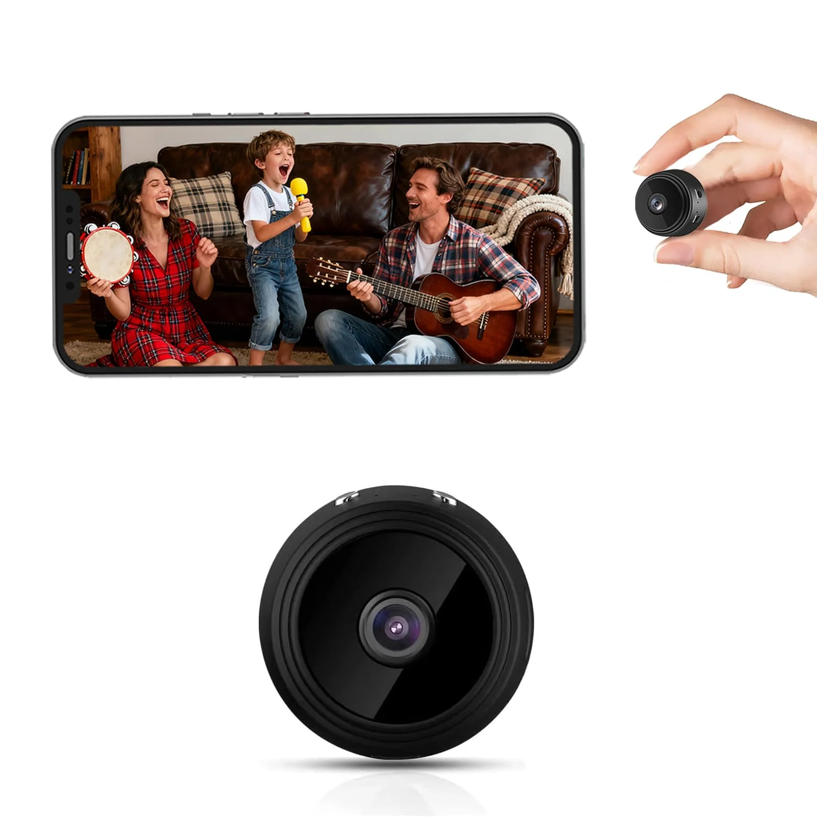 Hidden Camera Surveillance Monitor - WiFi Nanny Cam with 1080P Night Vision, Motion Detection, and Smartphone Compatibility - Indoor Spy Camera for Home/Baby/Office black