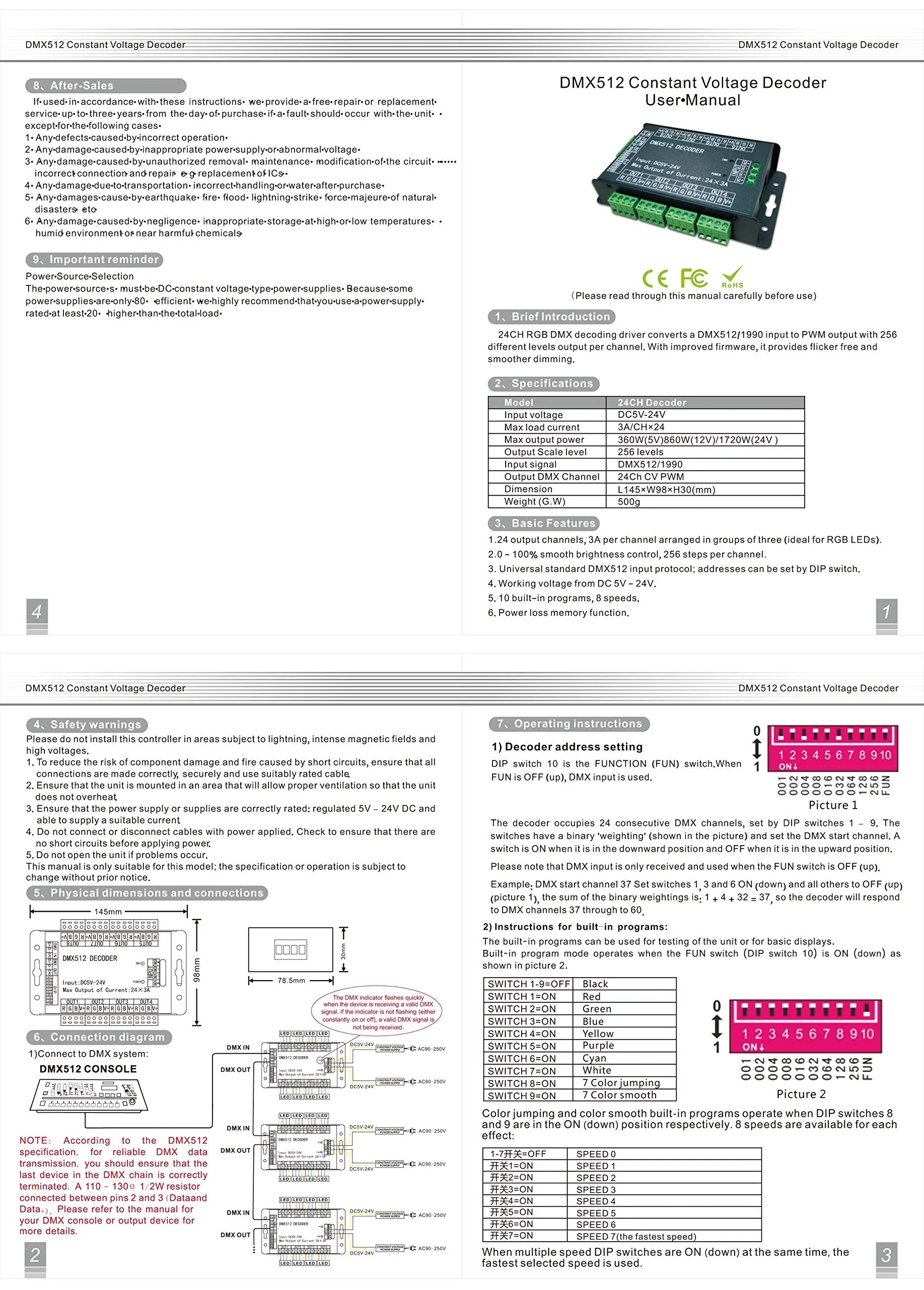 High Power 24 Channel RGB 3A/CH DMX512 Controller Led Decoder Dimmer 500Hz Flicker Free Smoother Dimming DMX Signal Indicator Flashes Function DC 5V-24V - Image 2