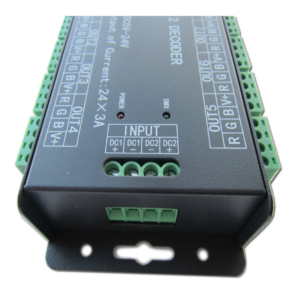 High Power 24 Channel RGB 3A/CH DMX512 Controller Led Decoder Dimmer 500Hz Flicker Free Smoother Dimming DMX Signal Indicator Flashes Function DC 5V-24V - Image 4