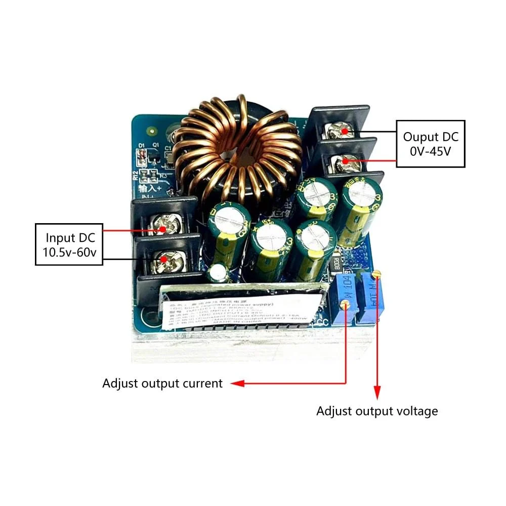 High Power Step Down Converter, 400W DC-DC 10.5V-60V to 0-45V Adjustable Supply Module, Buck Power Regulator Module - Image 2
