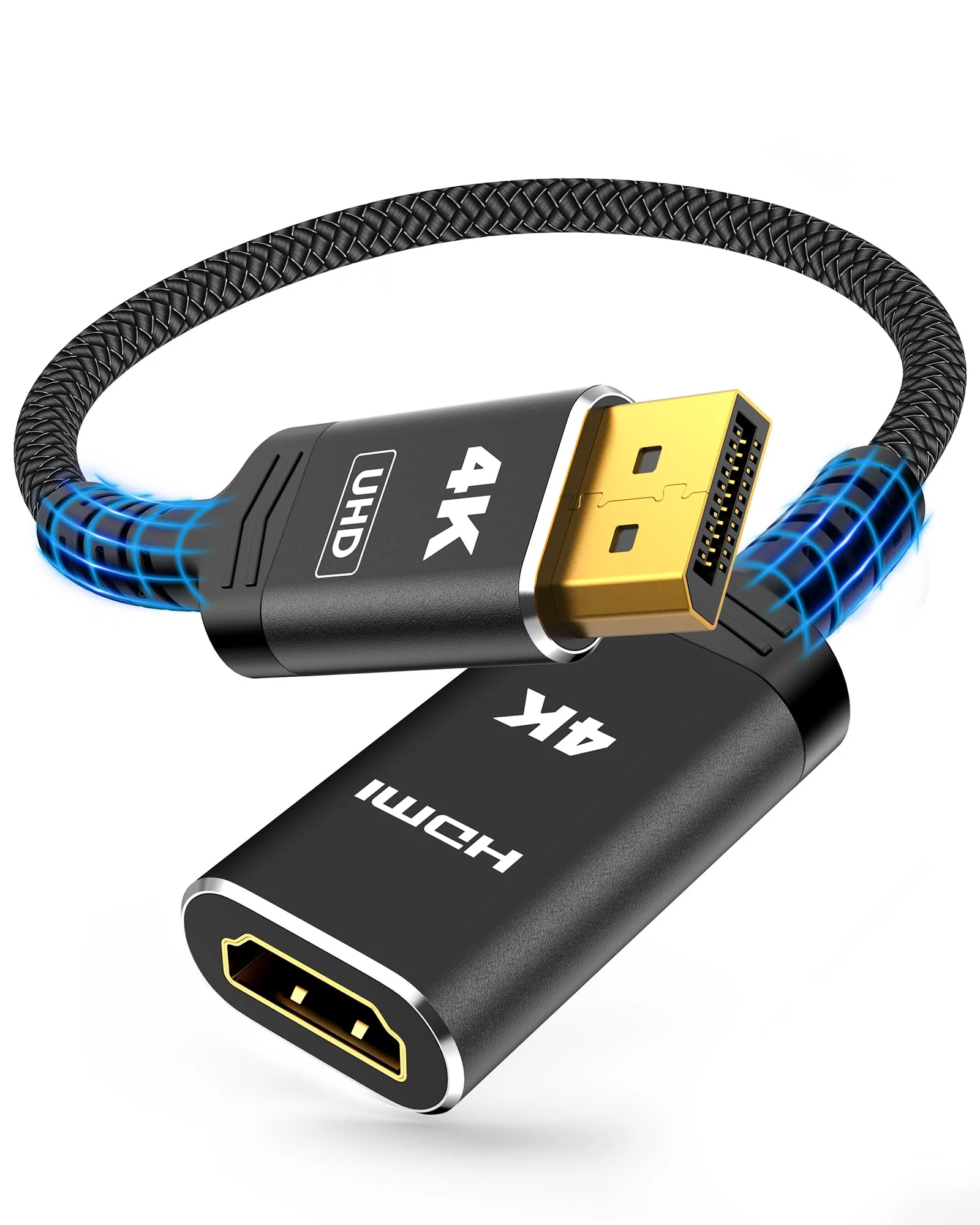 Highwings 4K DisplayPort to HDMI Adapter, Uni-Directional DP to HDMI Adapter Converter Cable Male to Female, HDMI Abapter Compatible with Laptop Desktop HDTV Monitor Projector, Black, Passive 4K-1 Pack