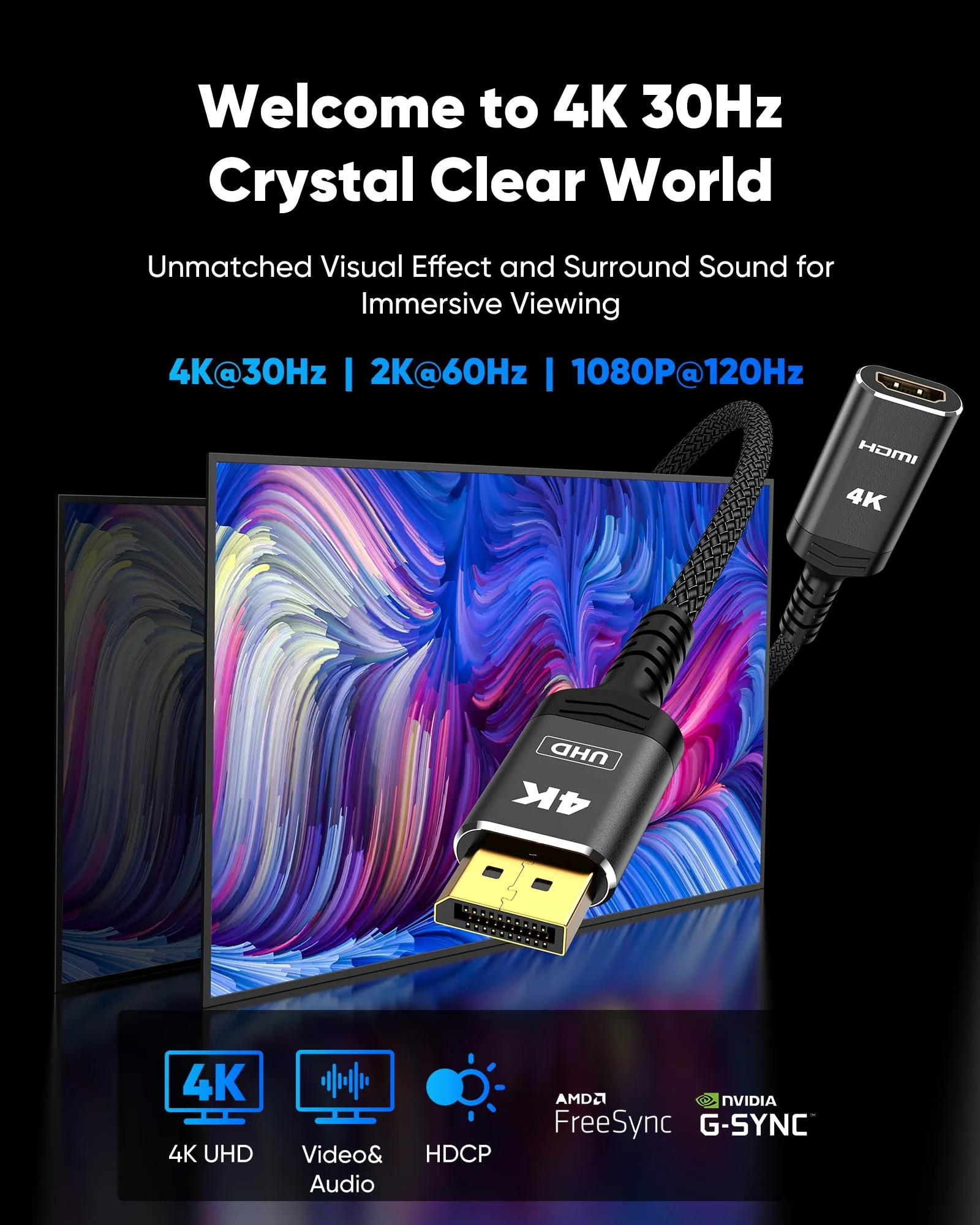 Highwings 4K DisplayPort to HDMI Adapter, Uni-Directional DP to HDMI Adapter Converter Cable Male to Female, HDMI Abapter Compatible with Laptop Desktop HDTV Monitor Projector, Black, Passive 4K-1 Pack - Image 2