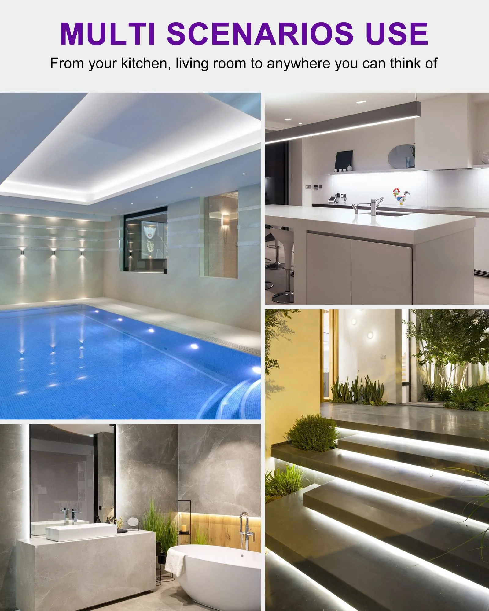 HitLights Outdoor LED Strip Lights Waterproof White, 16.4ft Dimmable Tape Light 5000K, IP67, 300 LEDs, 150Lm/ft, 12V Flexible Rope Lights for Home, Balcony, Roof, Patio (Power Source Not Included) 16.4ft 300LEDs 5000K IP67 Waterproof - Image 8