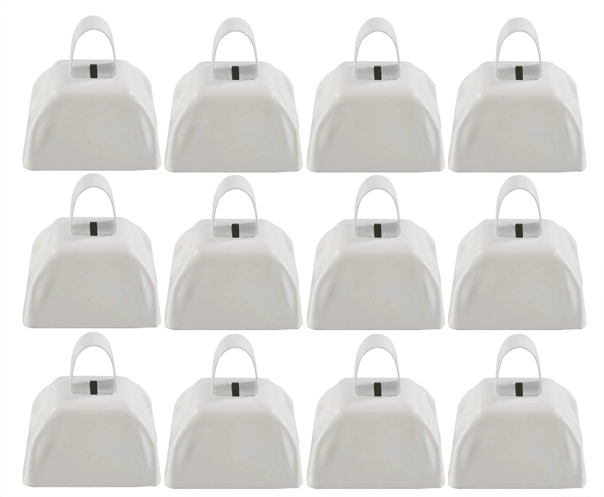 HOME-X Set of 12 Cowbells, Sporting Event Bells, Cheering Bells, Party Noise Makers, School, Reception Desk, Counter Bell, White, 3” L x 2 3/8” W x 3” H