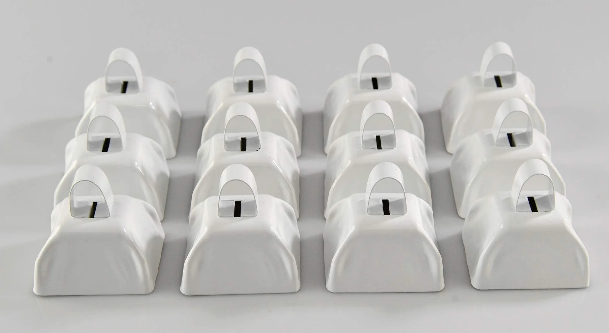 HOME-X Set of 12 Cowbells, Sporting Event Bells, Cheering Bells, Party Noise Makers, School, Reception Desk, Counter Bell, White, 3” L x 2 3/8” W x 3” H - Image 8