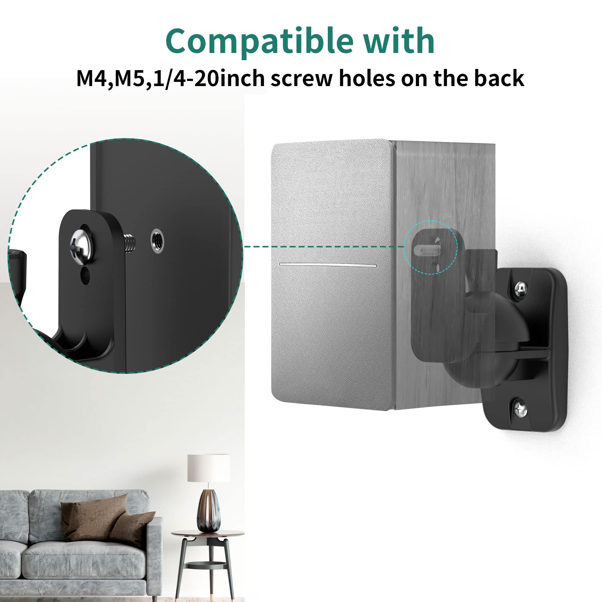 HomeMount Speaker Wall Mount Brackets - Surround Speaker Wall Mounts Kit, Bookshelf Speaker Wall Screws Mounts, Hold up to 8 lbs, 2 Pack, Black 2P-Black - Image 4