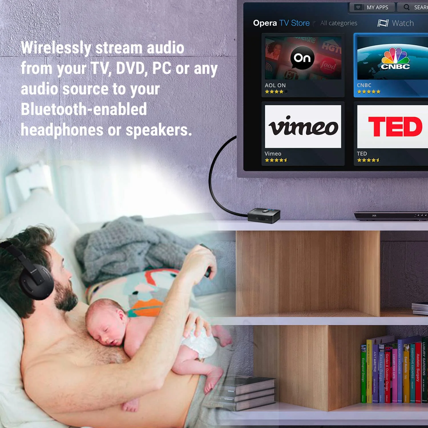 HomeSpot Bluetooth 5.3 Audio Transmitter for TV - aptX Low Latency, Dual Stream, Optical/RCA/3.5mm Audio Adapter - Image 2