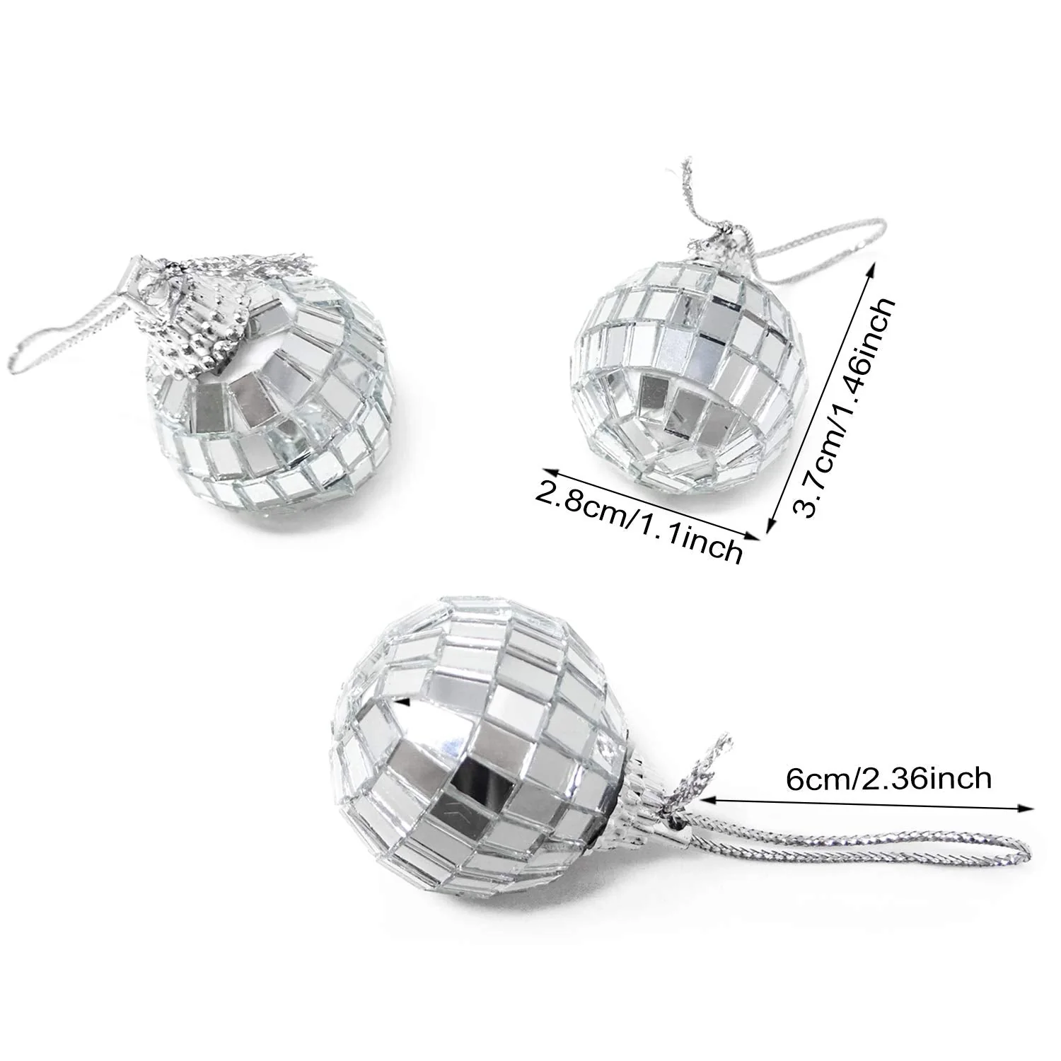 Honbay 12PCS Mirror Disco Ball Tree Ornament Decoration with Fastening Strap for Home and Party (1.1 Inch) - Image 2