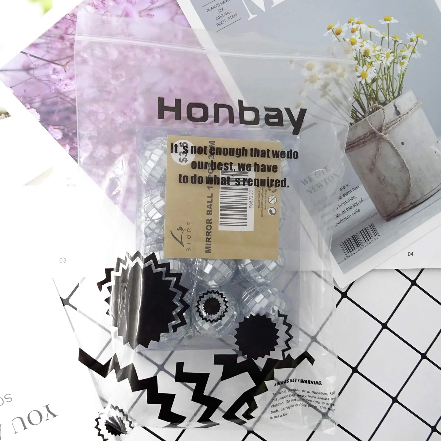 Honbay 12PCS Mirror Disco Ball Tree Ornament Decoration with Fastening Strap for Home and Party (1.1 Inch) - Image 7