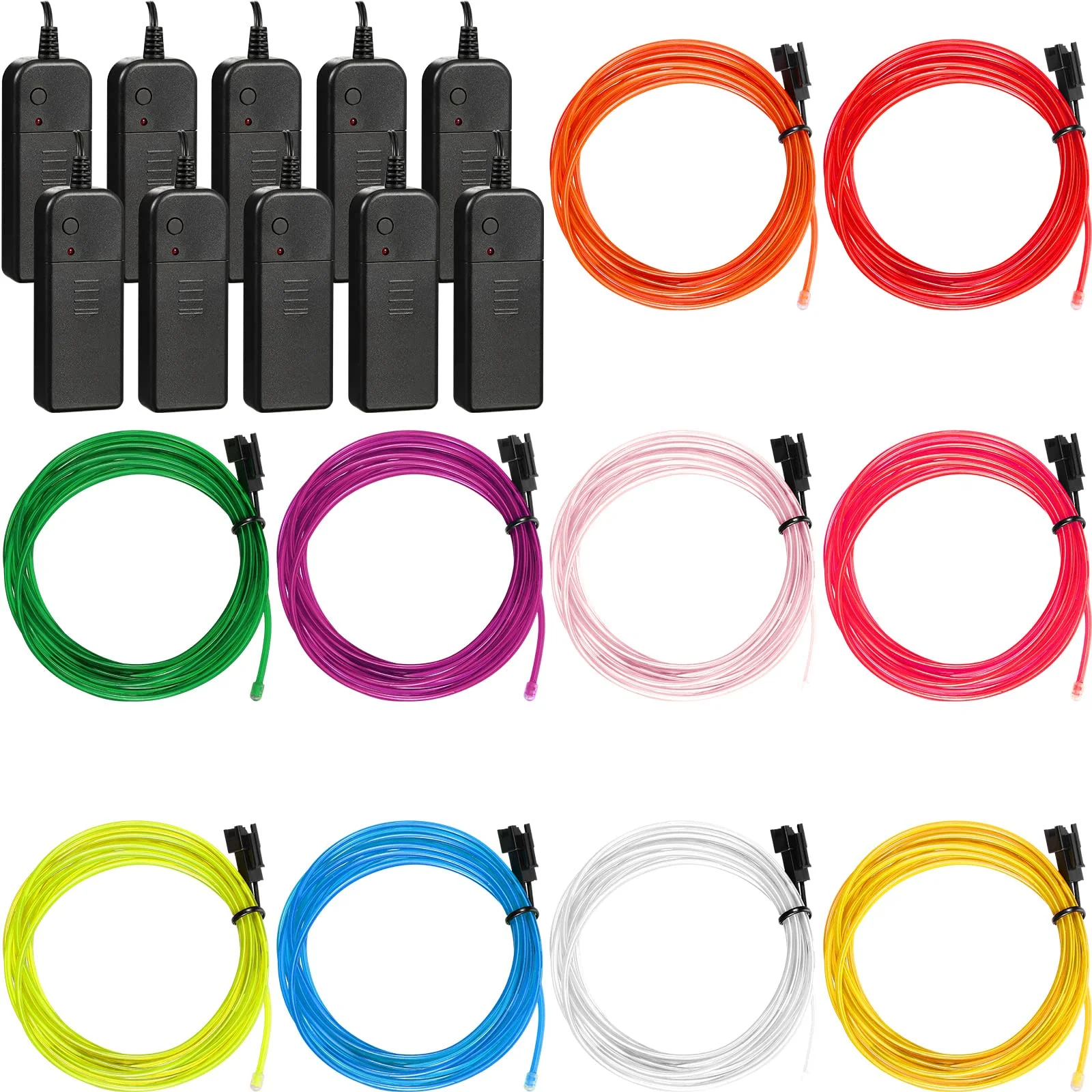 Hortsun 15 Pack 7ft Neon Light El Wire Portable Cuttable Neon Glowing Battery Powered LED Lights Glow in The Dark with Battery Pack for Halloween Party - Image 2