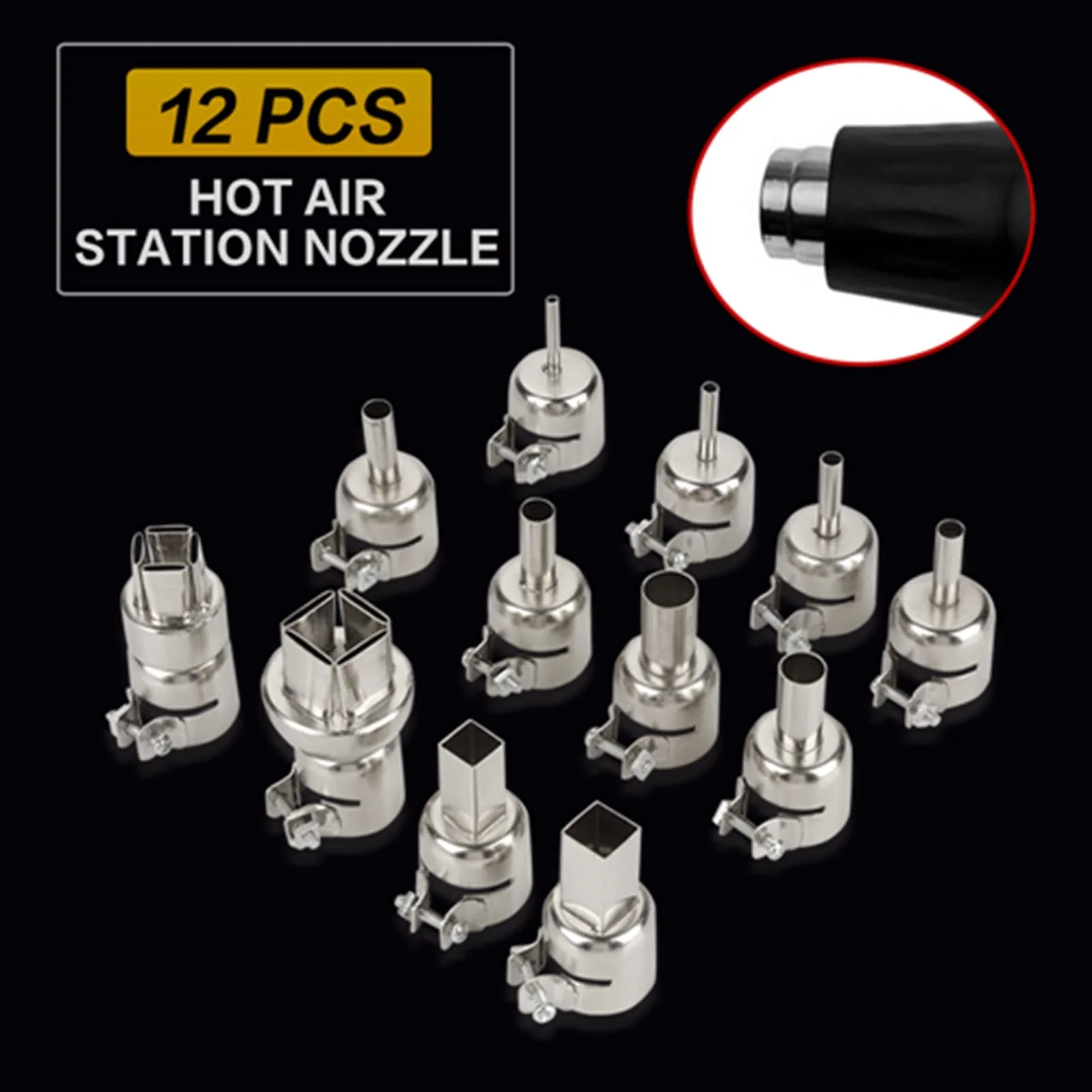 Hot Air Gun Nozzle Heat Nozzle 12pcs Steel Heat Nozzle Set for 850 Hot Air Soldering Station Repair Tool Accessories Heat Soldering Heat Guns - Image 4