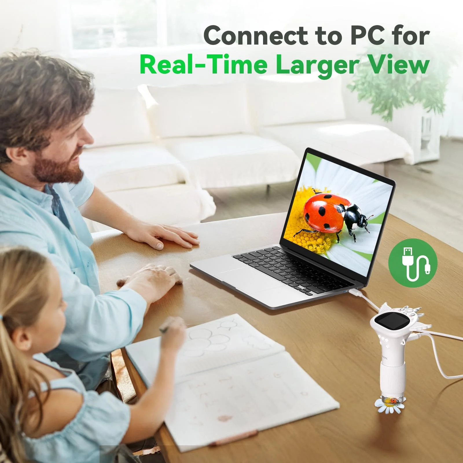 HP40 Microscope for Kids [Easy and Fun] 2" IPS Portable Handheld Kids Microscope Miniscope, Pocket Mini Scope Educational Science Kit, Christmas Birthday Gifts for Kids, PC View, White - Image 8
