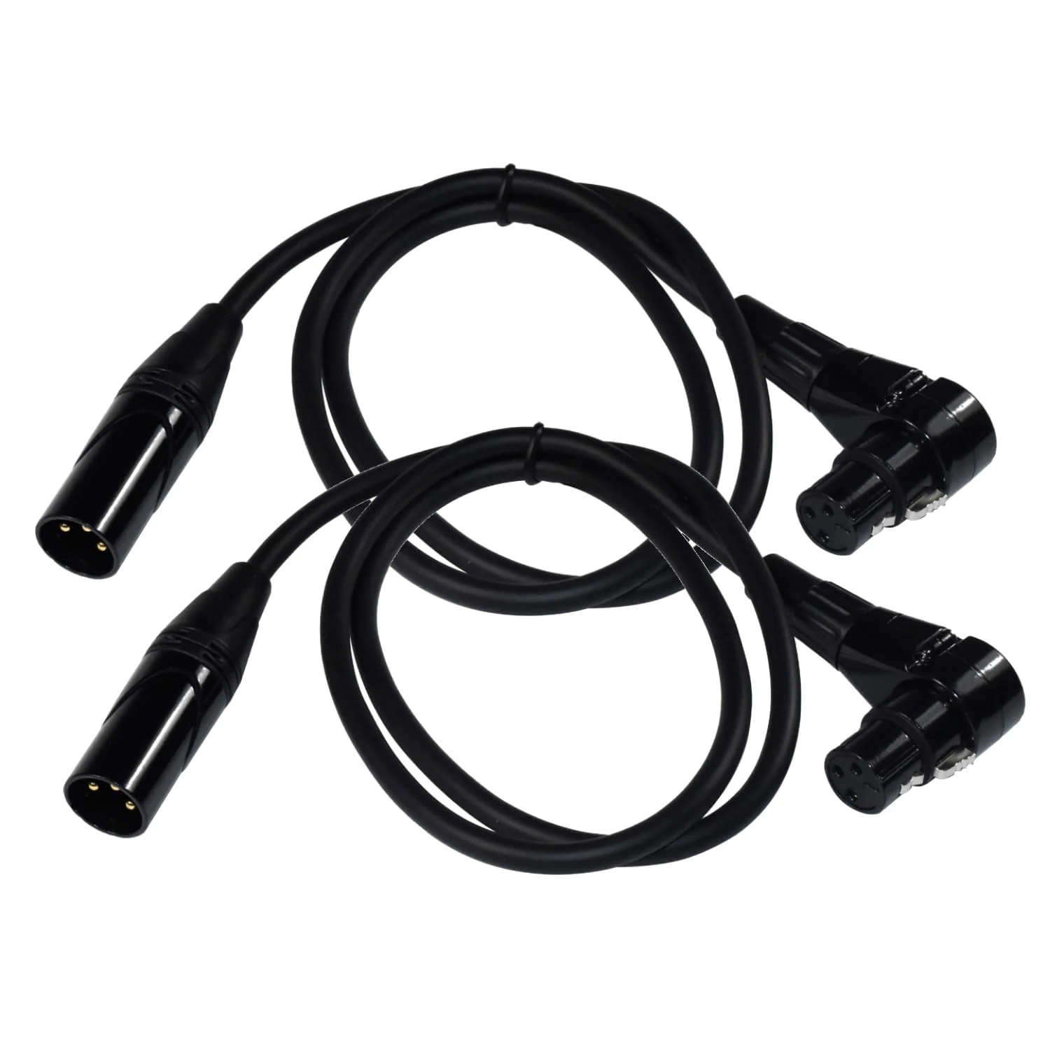 HQRP 2-Pack XLR to XLR Cable 3 Feet, 3-Pin XLR Male Straight to 3-Pin XLR Female Right Angle Cord for Speaker, PA System, PVC Jacket, Mic Cord, XLR Speaker Cable, XLR Microphone Cable, 3 Ft, Black