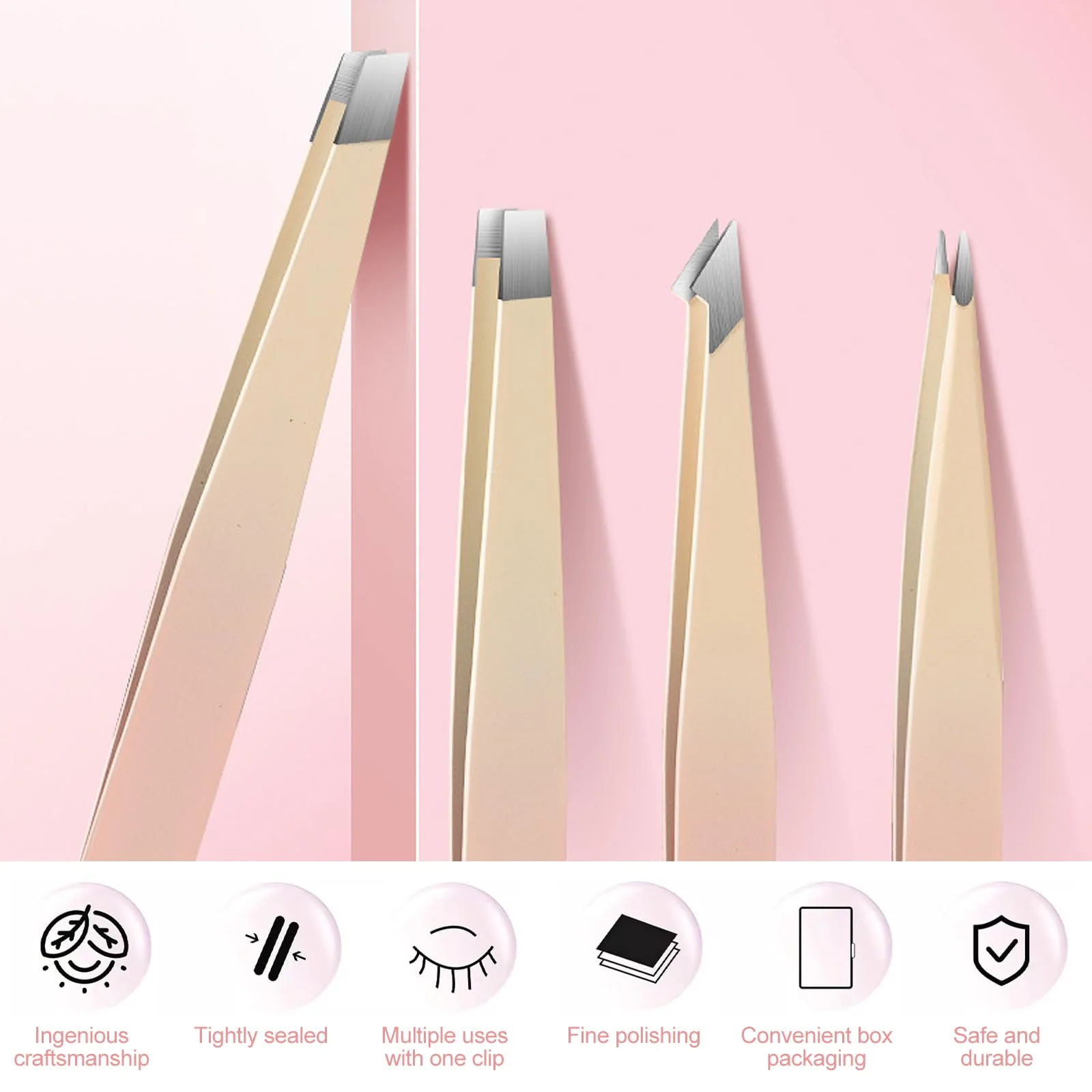Hshenjhu Set of 4 Tweezers for Facial Hair for Women, Precision Tweezers with Travel Case, Tweezers with Mirror, Stainless Steel Tweezers for Eyebrows for Women and Men (Pink) - Image 6