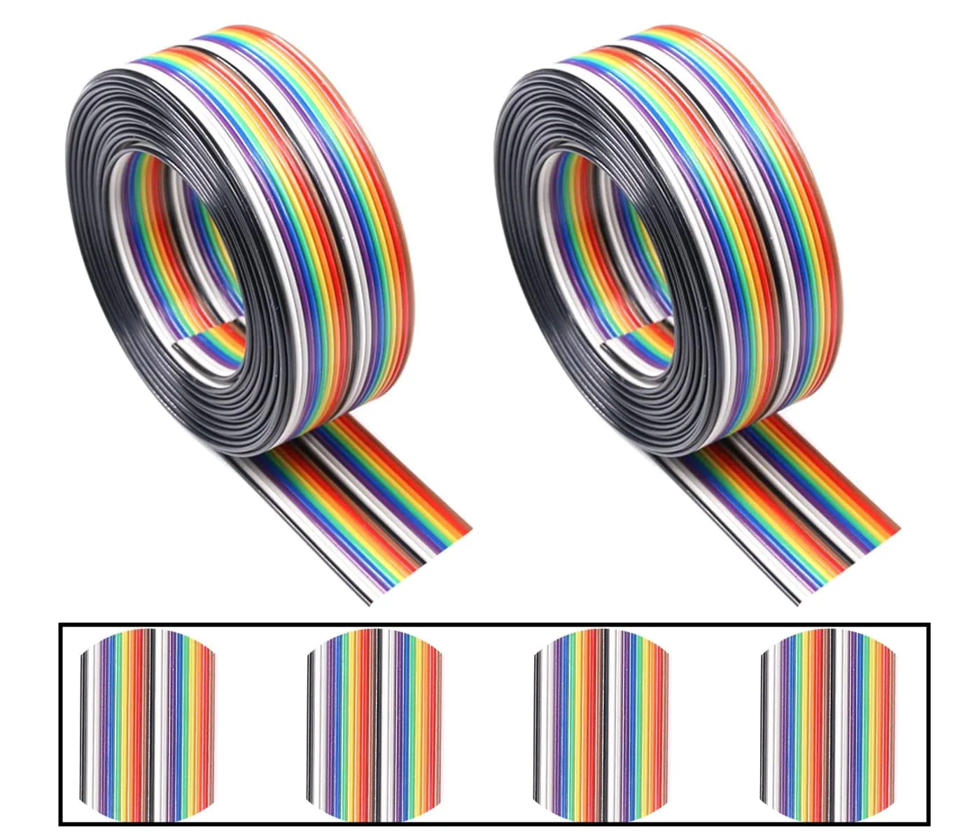 HUAZIZ 2 Rolls of Colourful Ribbon Cable, 1.27 mm Spacing Cable, 20 Pin Flat Rainbow Ribbon Cable for 2.54 mm Connectors, IDC Cable Rainbow (3 Metres/Rolls)