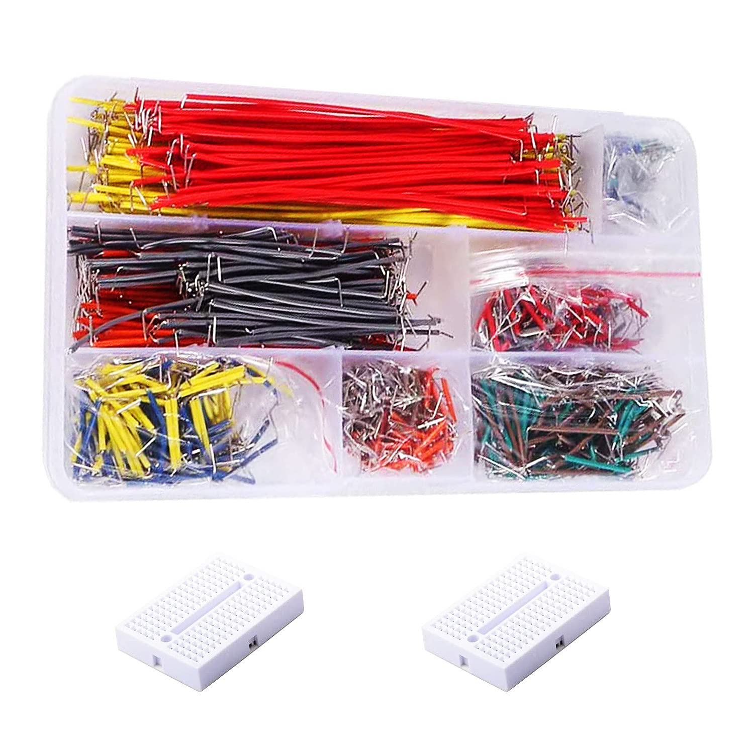 HUAZIZ Pack of 560 Jumper Cable Wire Kit, 14 Different Lengths Jump Leads Breadboard Jumper Wires with Plastic Box for Breadboard, Two 170 Contacts Breadboard Pack of 560 cable jumper cable wire kit