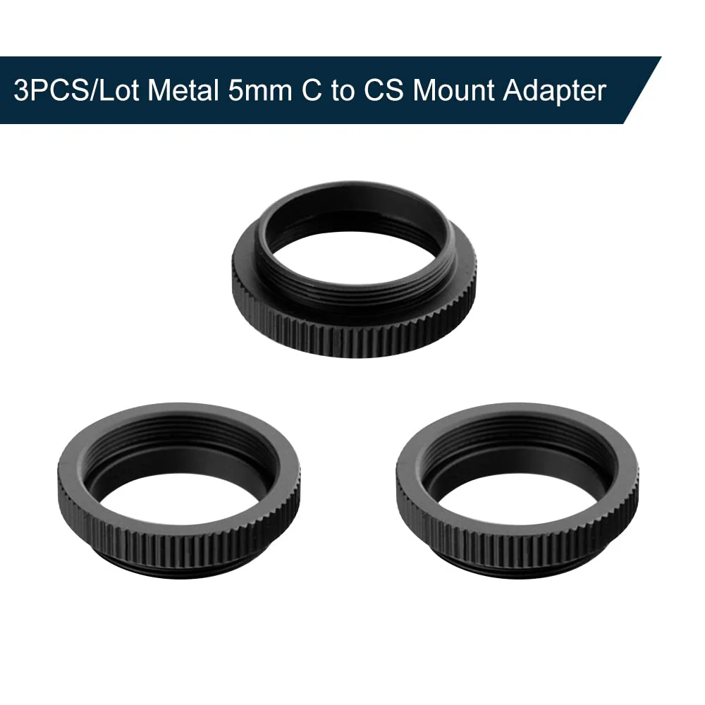 HUIOP C to CS Mount, 3PCS/Lot Metal 5mm C to CS Mount Adapter 25.4mm Thread C/CS Lens Mount Adaptor Aluminum Converter Ring for CCTV Camera - Image 3