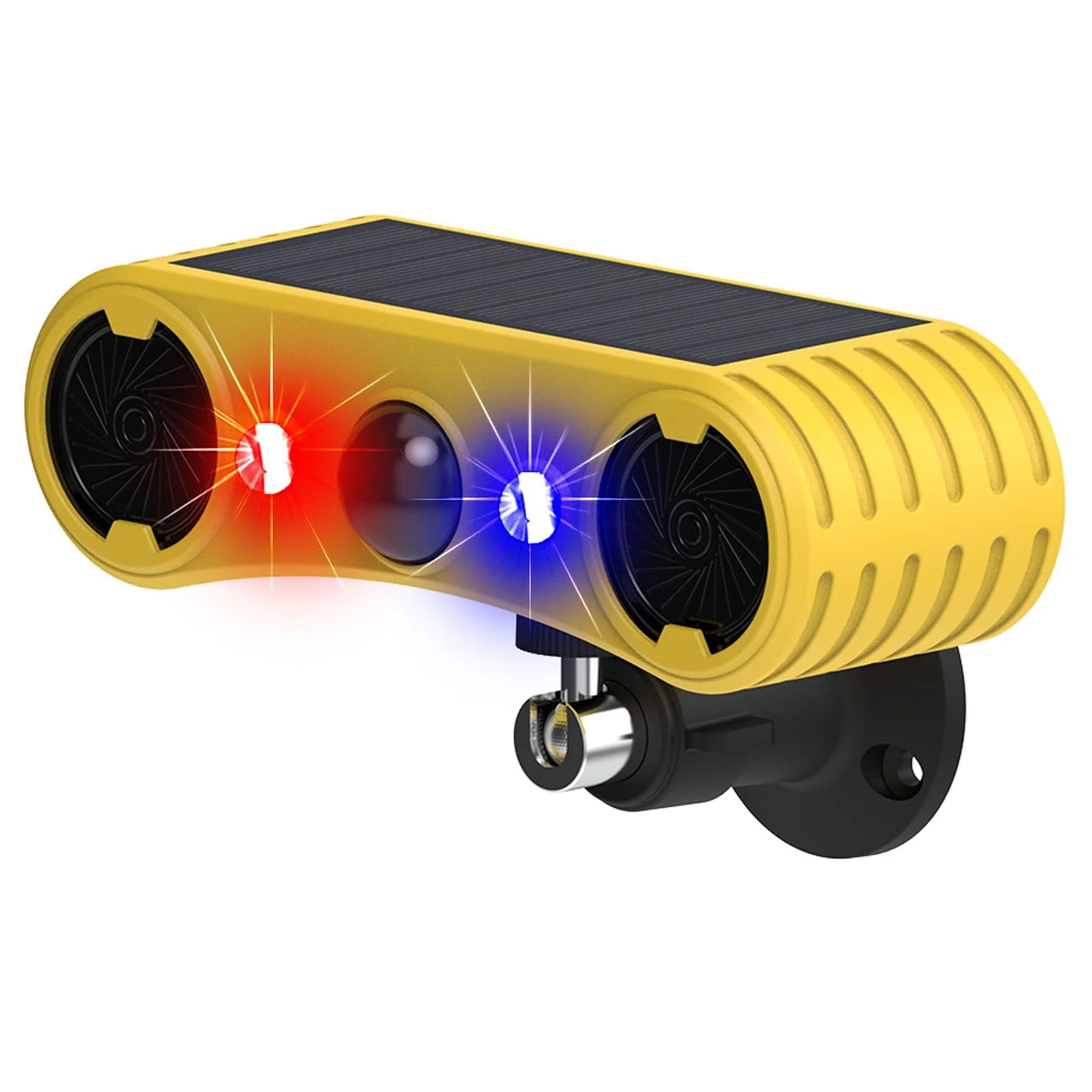 HULPPRE Solar Outdoor Motion Sensor Alarm-13 Sounds Including Dog Barking&Gunshot,2*130db Loud Noise Maker,4 Modes,Red&Blue Motion Activated Strobe Light,Say Goodbye to The Intruders 4 modes,13 sounds outdoor alarm