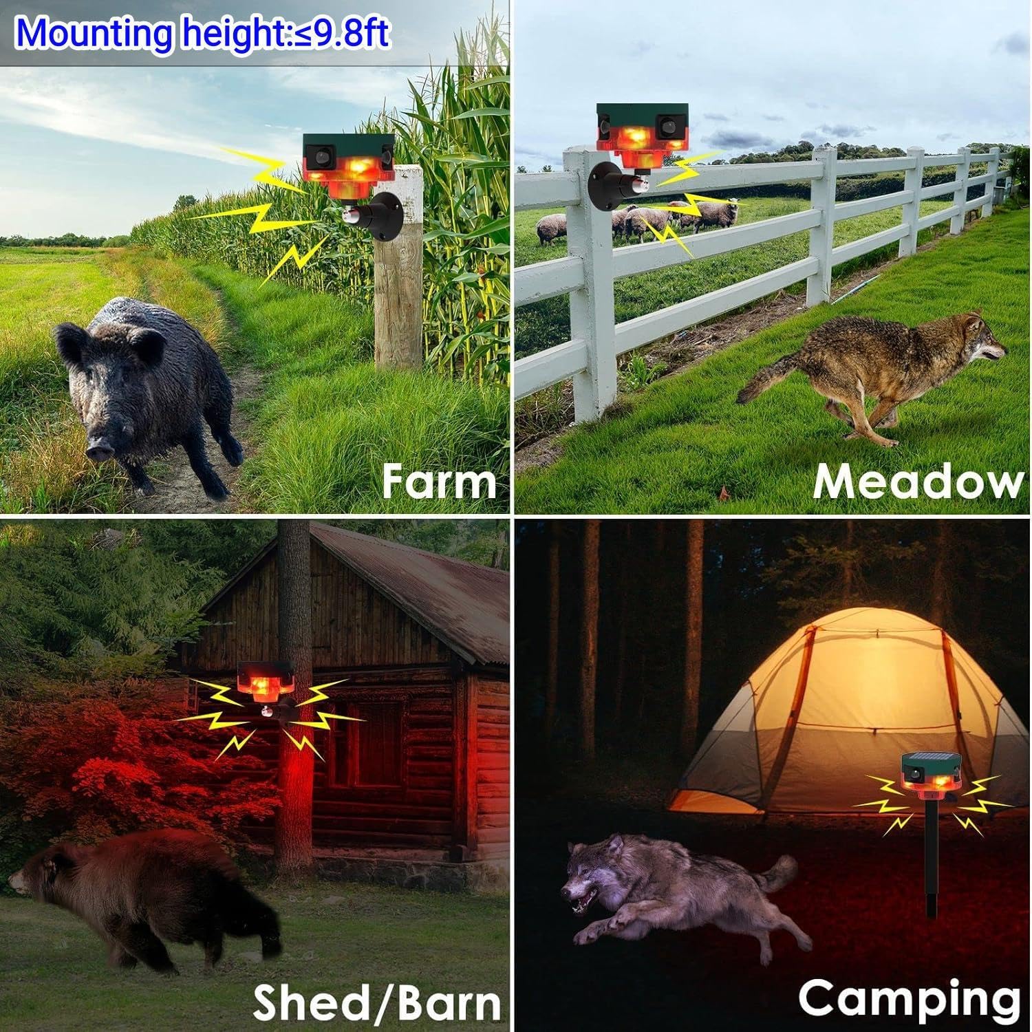 HULPPRE Solar Outdoor Motion Sensor Alarm-Dog Barking&Gunshot Sound,130db Loud Noise Maker,Support Recording,13 Kinds of Sound Strobe Light with USB,Say Goodbye to The Intruders - Image 3