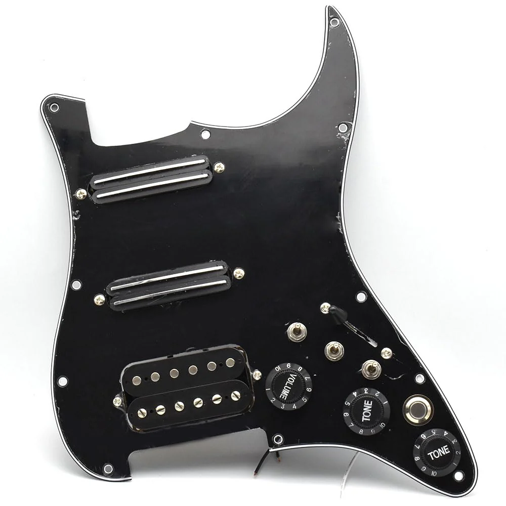 Humbucker Electric Guitar Pickguard Pickup with Singlecut Wiring Loaded Prewired Pickguard SSH Guitar Pickguard Swith Control Scratchplate Assembly for Fender Strat Guitar (Right Hand-Black-Black) Right Hand-Black-Black