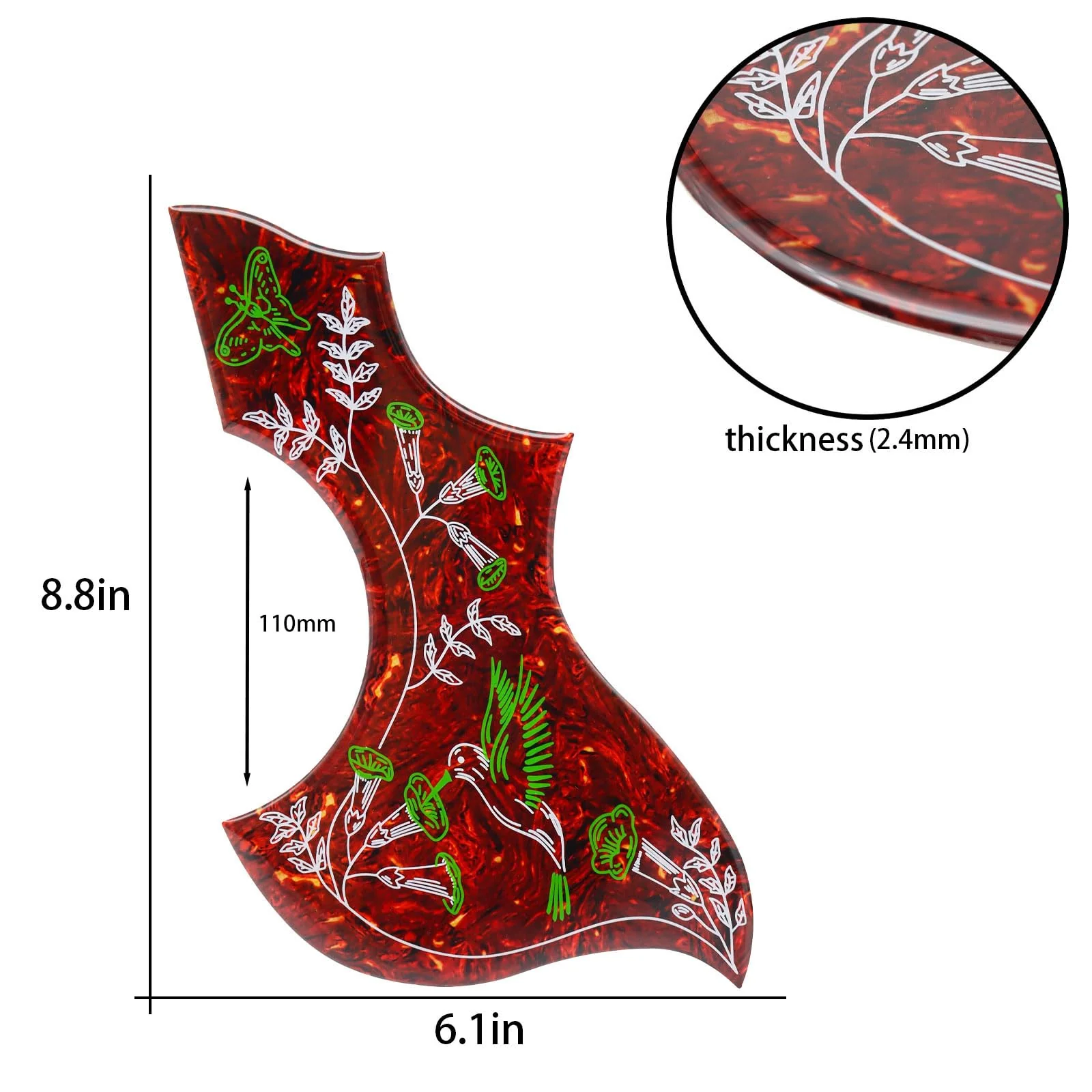 Hummingbird Pickguard for Folk Acoustic Guitar, Self Adhesive Wear-Resistant Thickened 2.4mm Scratch Plate, Pick-Compatible Design for Acoustic Guitars (Brown Red) - Image 5