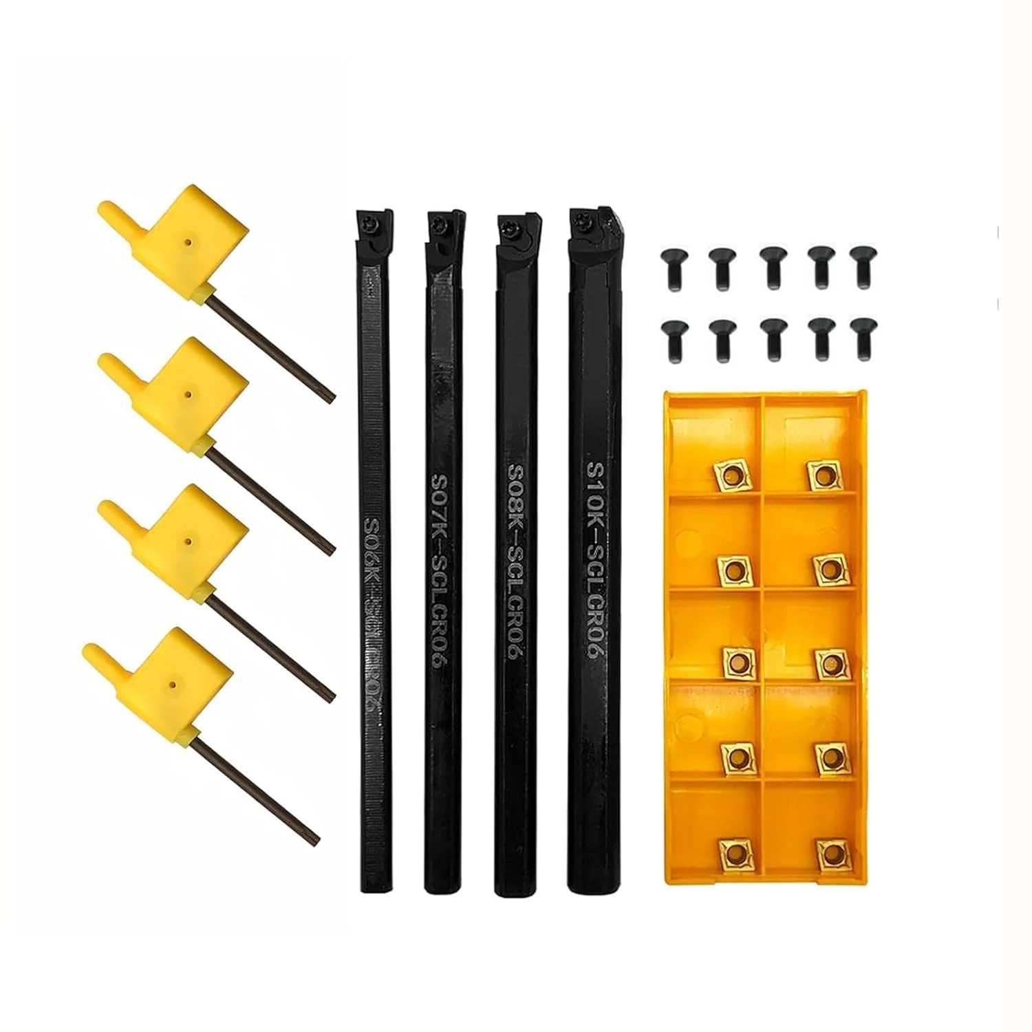 Hunricho Mini Metal Lathe Tools Drill Bar Set 15 / 64 inches, 9 / 32 inches, 5 / 16 inches, 3 / 8 inches Shank Rotary Tool Holder with CCMT21.51 CCMT06 Drill Rod Replacement Carbide Turninng Inserts 4pcs Bohrstange