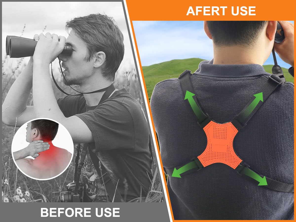 HUNTPAL Binocular Harness Strap for Hunting and Birding Wacthing, X-shaped Decompression Cross Body, Fit for Rangefinder Orange - Image 8