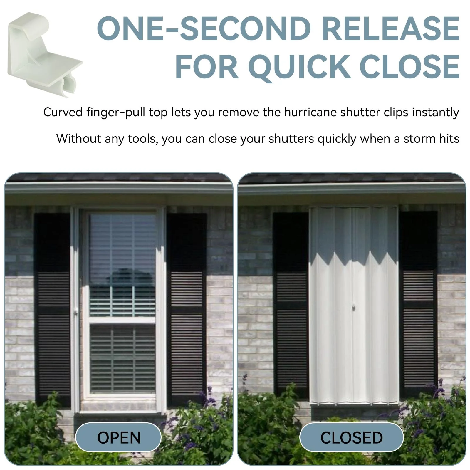 HV Shutter Holdback Clips, Heavy Duty Hurricane Storm Accordion Shutters Hardware Window Locking Clip, Accordion Hurricane Window Clips Suitable for 1/2" Accordion Shutter Track, 4 Pack(White) - Image 7