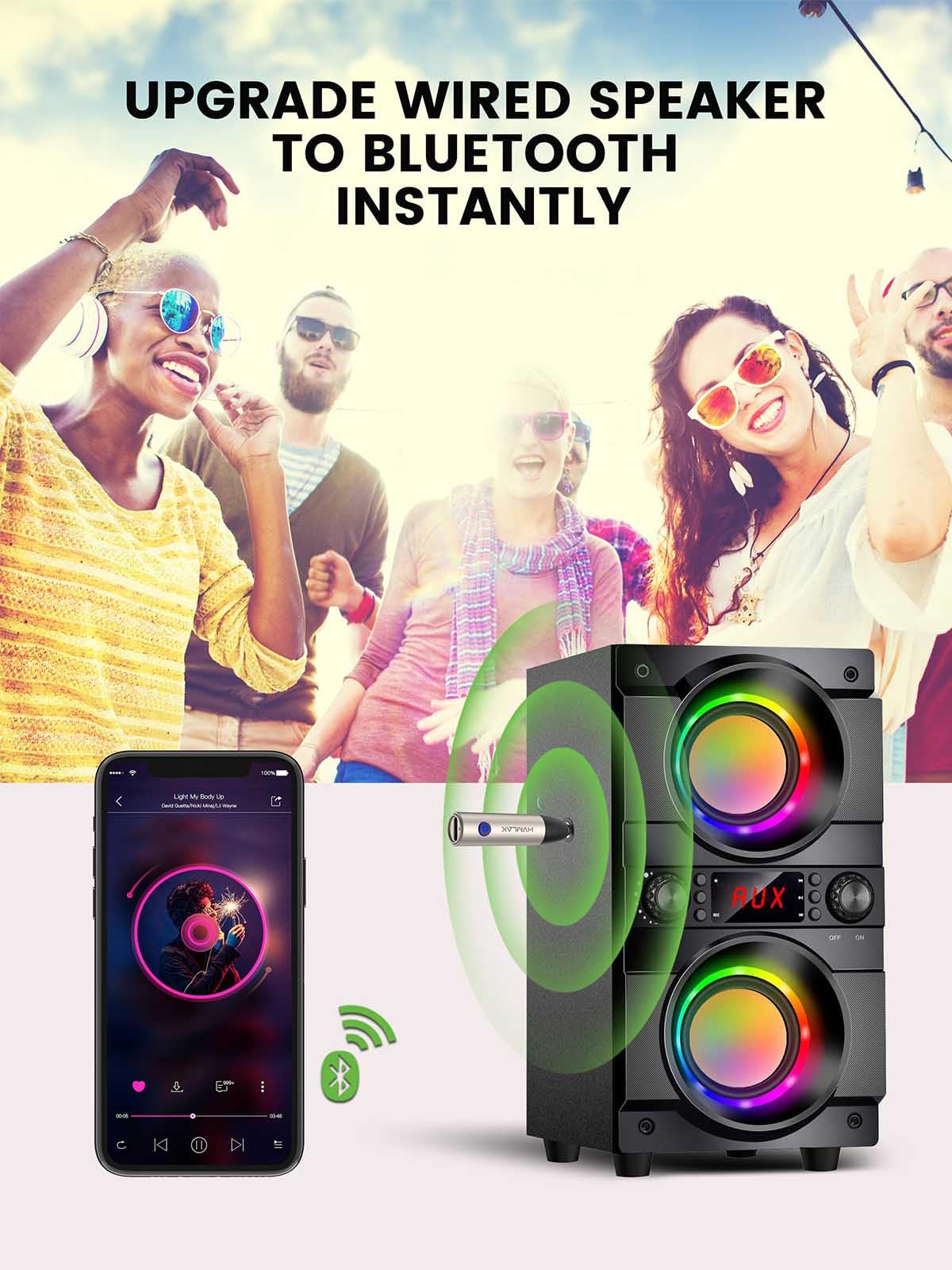 HVMLAK Aux Bluetooth 5.4 Adapter, Wireless Audio Receiver for Car Home Stereo Speaker, Music Streaming, Handsfree Calls, 6 Hours Playback, 1 Piece Silver - Image 3
