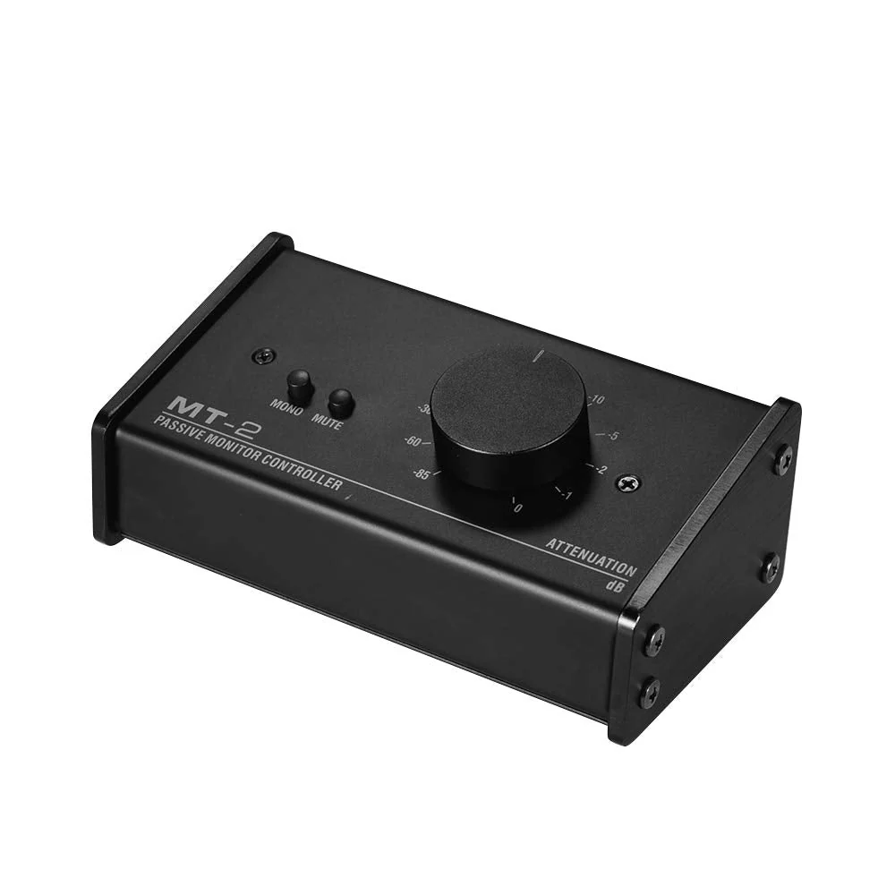 HXBER Passive Monitor Controller with XLR 3.5mm Inputs Outputs Supports Attenuation Control Mute Function, Black