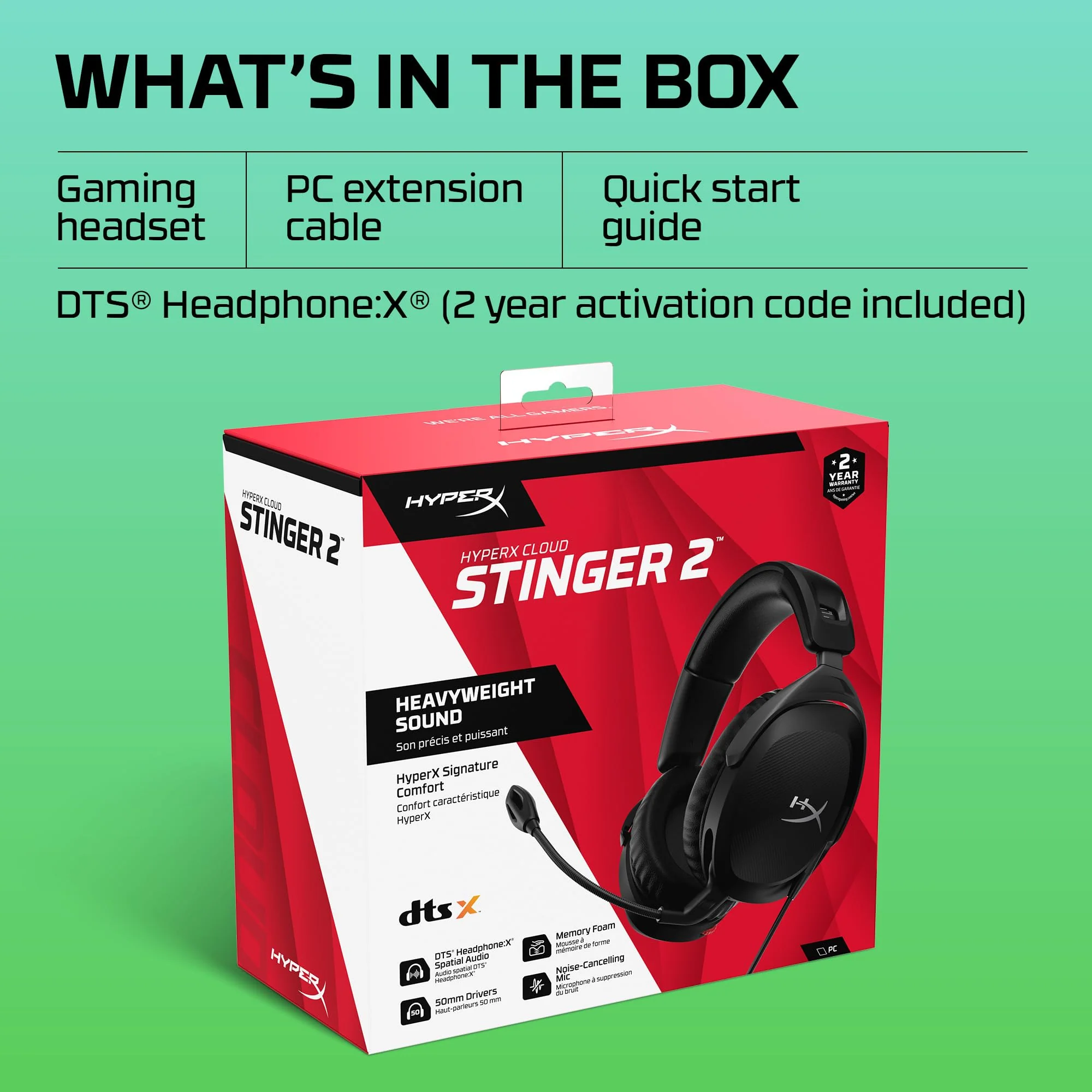 HyperX Cloud Stinger 2 – Gaming Headset, DTS Headphone:X Spatial Audio, Lightweight Over-Ear Headset with mic, Swivel-to-Mute Function, 50mm Drivers, PC Compatible, Black Wired - Image 8