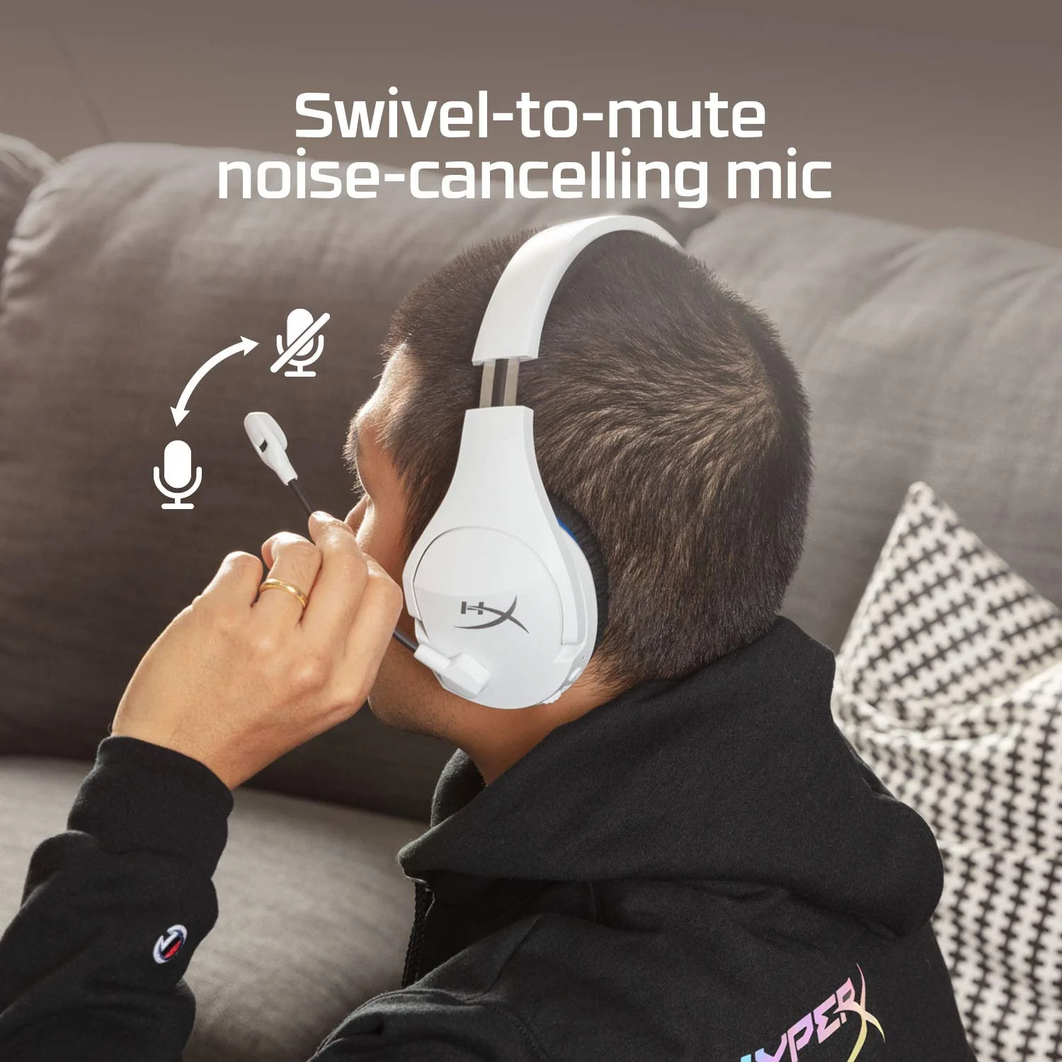 HyperX HHSS1C-KB-WT/G Cloud Stinger Core β Wireless Gaming Headset, for PS4, PS5, PC, Lightweight, Durable Steel Sliders, Noise-Cancelling Microphone - White - Image 6