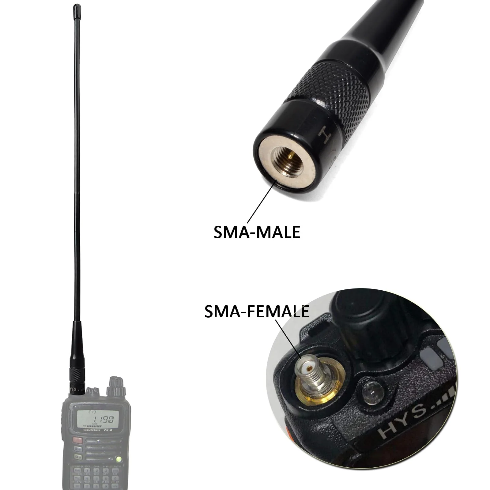 HYS GMRS HT Pre Tuned SMA Male Base Antenna, UHF 462-467Mhz Walkie Talkie Antenna for 460-470Mhz Midland WOUXUN Motorola Kenwood Icom Vertex Blackbox HYT Hytera Two Way Radio Black 2PCS (462-467Mhz) - Image 3