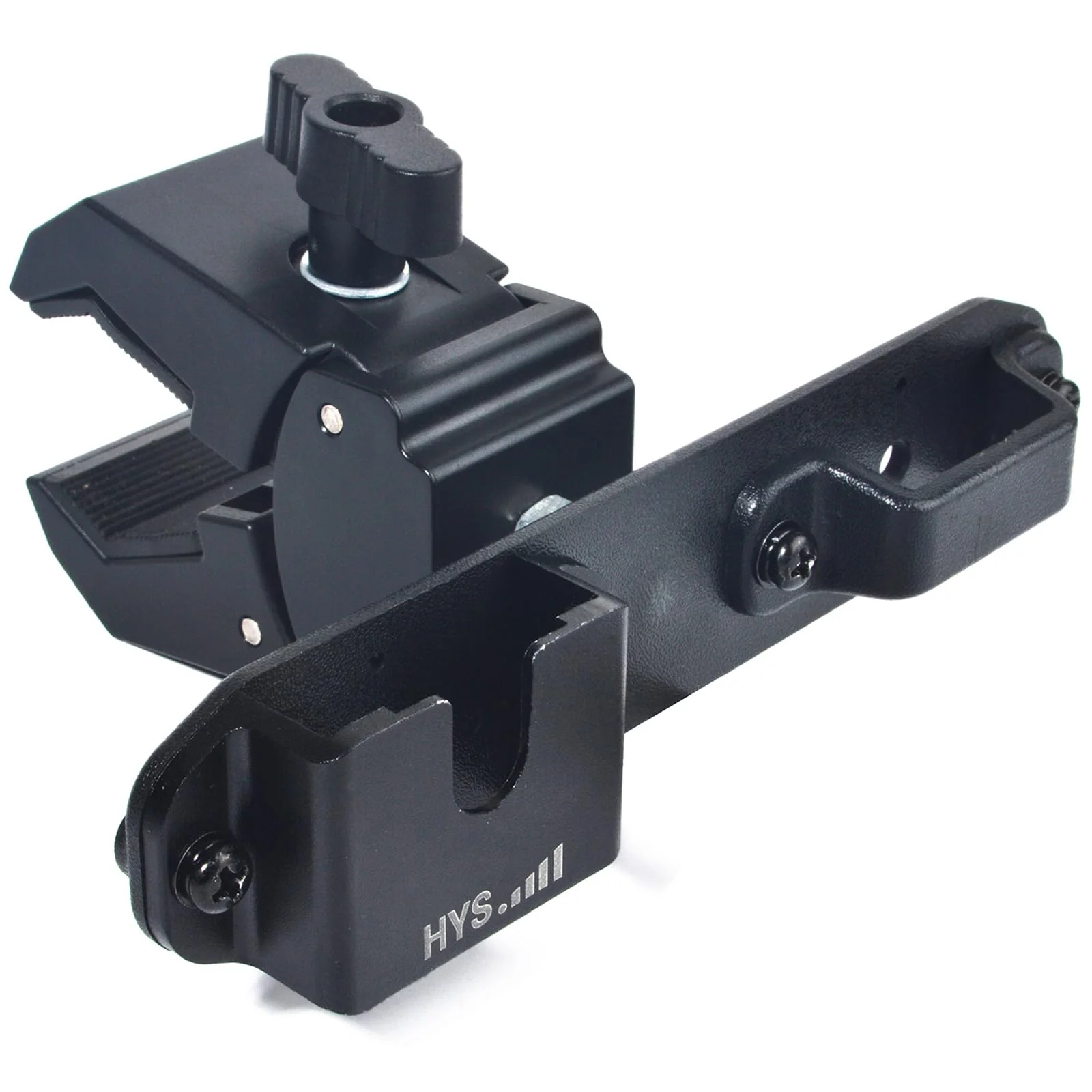 HYS Radio & Speaker Mic Clamp Mount Holder - Quick Release for Uniden BC906W Wireless CB Microphone and Speaker, Marine Radio, Walkie Talkie, Police Scanner w/ Belt Clip & Knob Holder Base HYSZ10AL