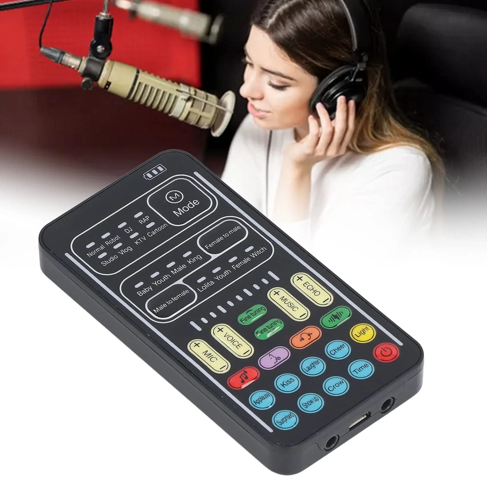 I9 Voice Changer Set, Mini Live Broadcast Voice Disguiser, Handheld Microphone Voice Changer, 8 Different Sounds/Sound Effects, for iOS, for Android(English Version) English Version - Image 7