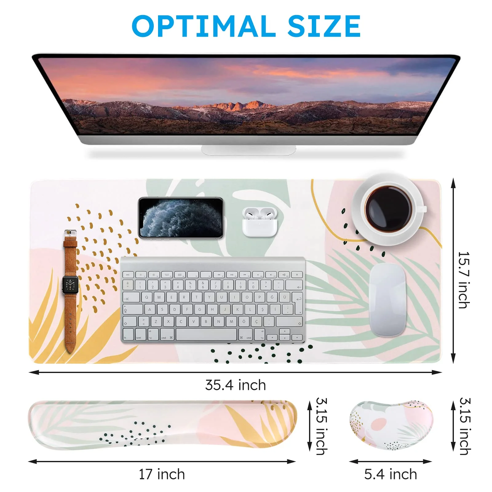 iCasso Desk Pad Mat, Big Ergonomic Mouse Pad,+ Keyboard Pad+Wrist Rest, Easy Typing Pain Relief, 3Pcs (35.4×15.7 in) Keyboard Mat Desk Mat for Keyboard and Mouse (Morlandi) 1-morlandi - Image 2